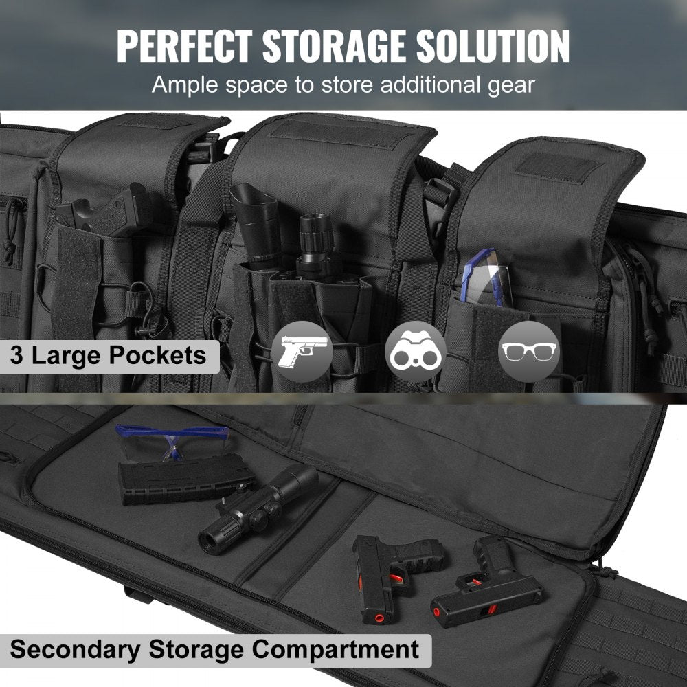VEVOR Rifle Bag, 36 inch Tactical Double Long Gun Bag, Soft Rifle Case with Lockable Zipper, Portable Handle & Shoulder Strap, 3 Large Storage Pockets Rifle Case for Two 34" Rifles & 2 Pistols, Black 
