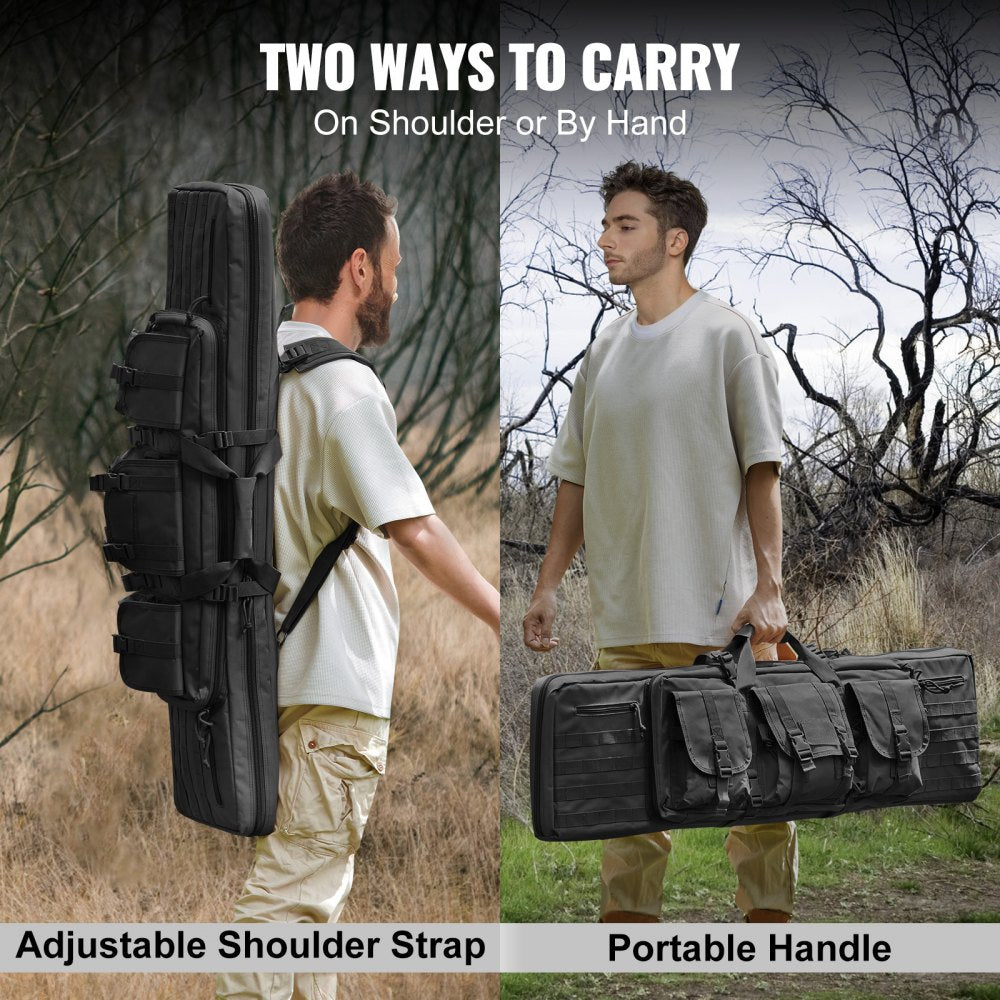 VEVOR Rifle Bag, 36 inch Tactical Double Long Gun Bag, Soft Rifle Case with Lockable Zipper, Portable Handle & Shoulder Strap, 3 Large Storage Pockets Rifle Case for Two 34" Rifles & 2 Pistols, Black 