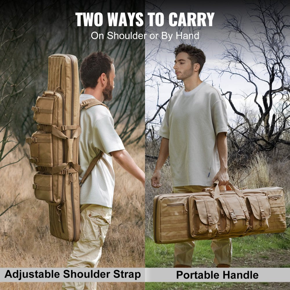 VEVOR Rifle Bag, 36 inch Tactical Double Long Gun Bag, Soft Rifle Case with Lockable Zipper, Portable Handle & Shoulder Strap, 3 Large Storage Pockets Rifle Case for Two 34" Rifles & 2 Pistols, Brown 