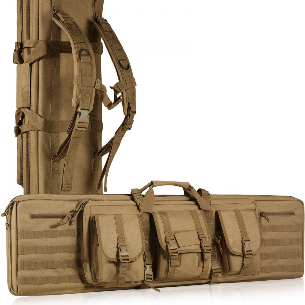 VEVOR Rifle Bag, 36 inch Tactical Double Long Gun Bag, Soft Rifle Case with Lockable Zipper, Portable Handle & Shoulder Strap, 3 Large Storage Pockets Rifle Case for Two 34" Rifles & 2 Pistols, Brown 