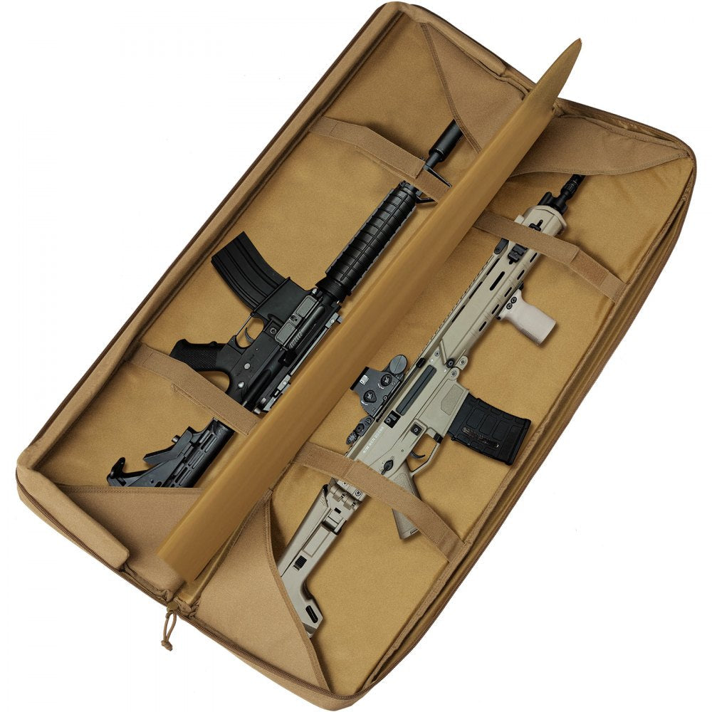 VEVOR Rifle Bag, 36 inch Tactical Double Long Gun Bag, Soft Rifle Case with Lockable Zipper, Portable Handle & Shoulder Strap, 3 Large Storage Pockets Rifle Case for Two 34" Rifles & 2 Pistols, Brown 