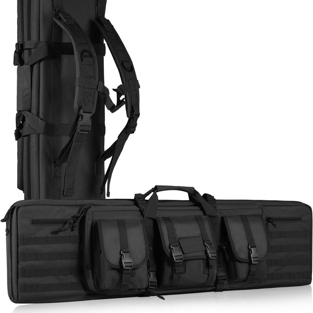 VEVOR Rifle Bag, 42 inch Tactical Double Long Gun Bag, Soft Rifle Case with Lockable Zipper, Portable Handle & Shoulder Strap, 3 Large Storage Pockets Rifle Case for Two 40" Rifles & 2 Pistols, Black 