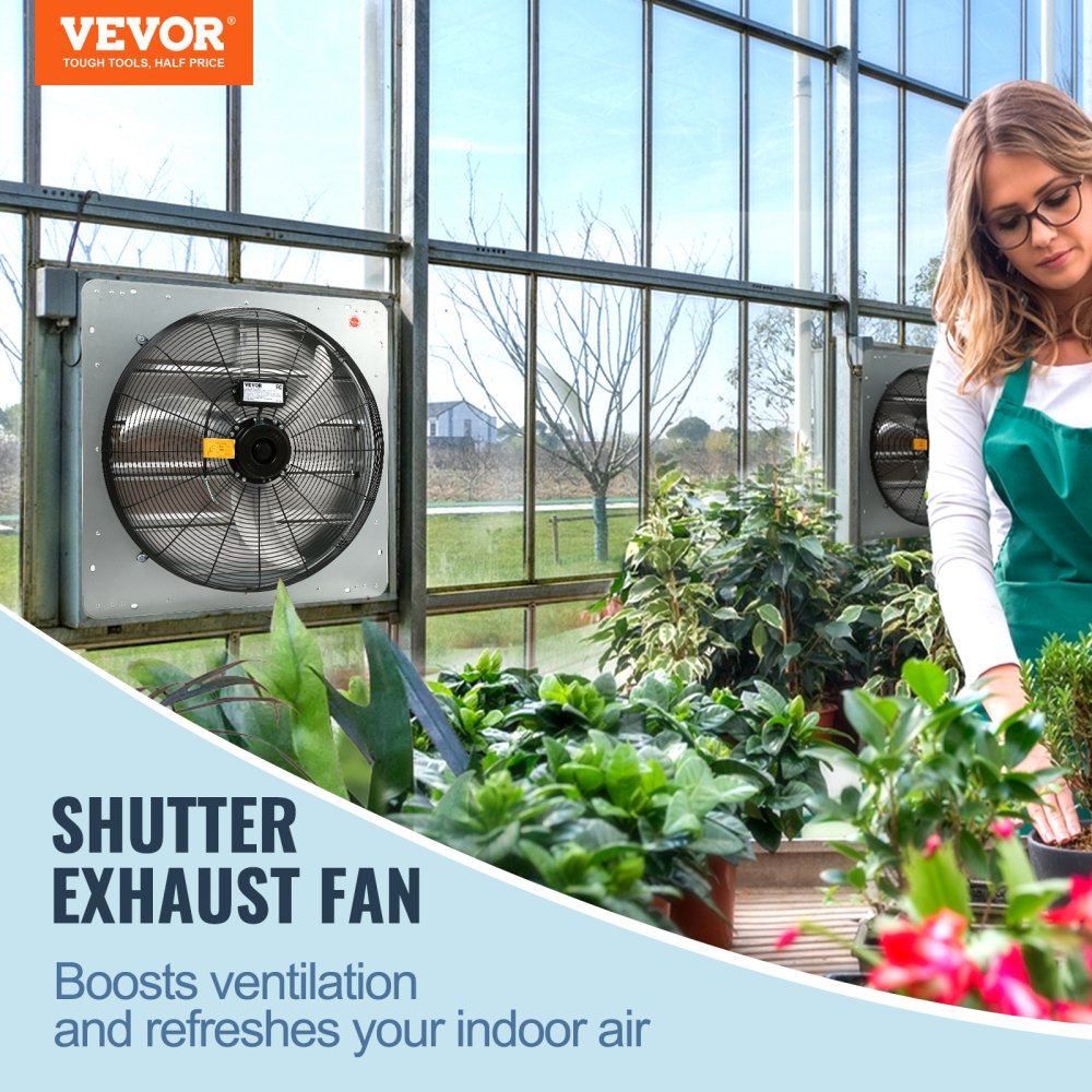 VEVOR Shutter Exhaust Fan, 24'' with Speed Controller, AC-motor, 3320 CFM, No Assembly Required Wall Mount Attic Fan, Ventilation and Cooling for Greenhouses, Garages, Sheds, FCC Listed 