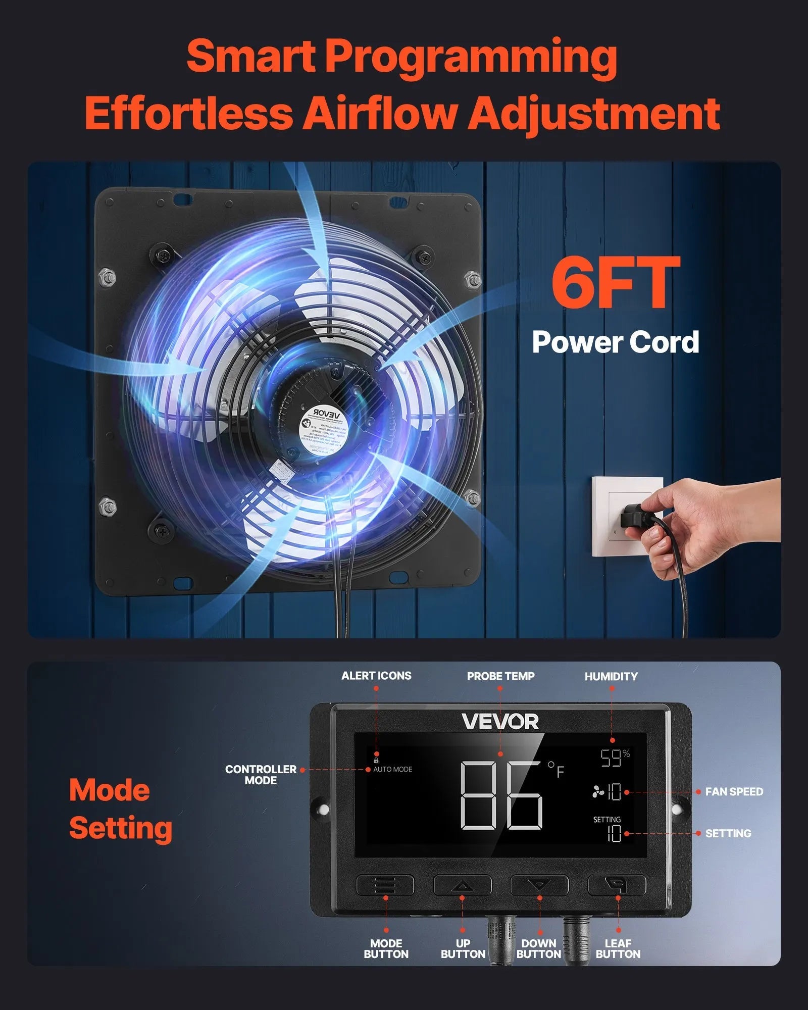 VEVOR 12 inch Shutter Exhaust Fan, Wall Mounted Attic Vent Fan with Smart Programming Variable Speed Temperature Control, 1500 CFM,EC Motor,Timer, for Shed,Garage,Greenhouse Ventilation Cooling,Black 