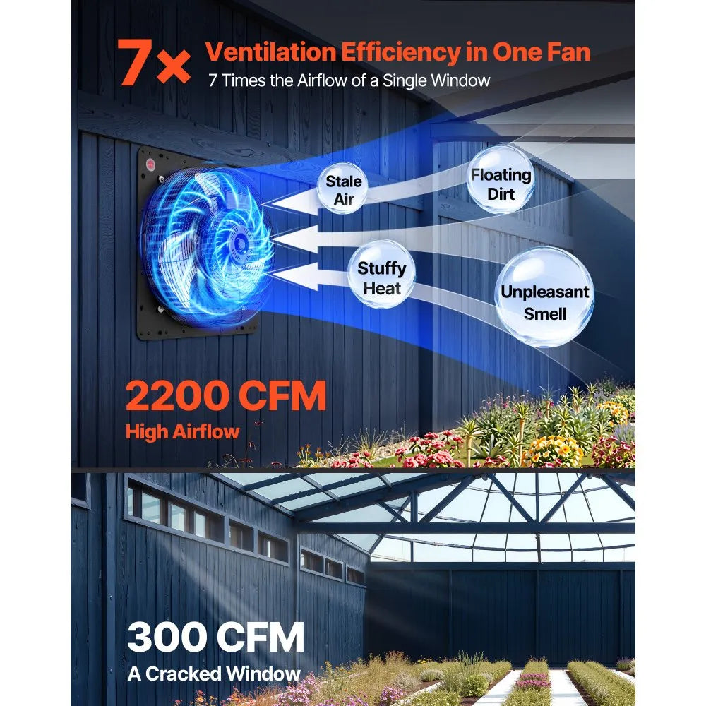 18" Wall-Mount Shutter Exhaust Fan with Variable Speed Controller – 2200 CFM