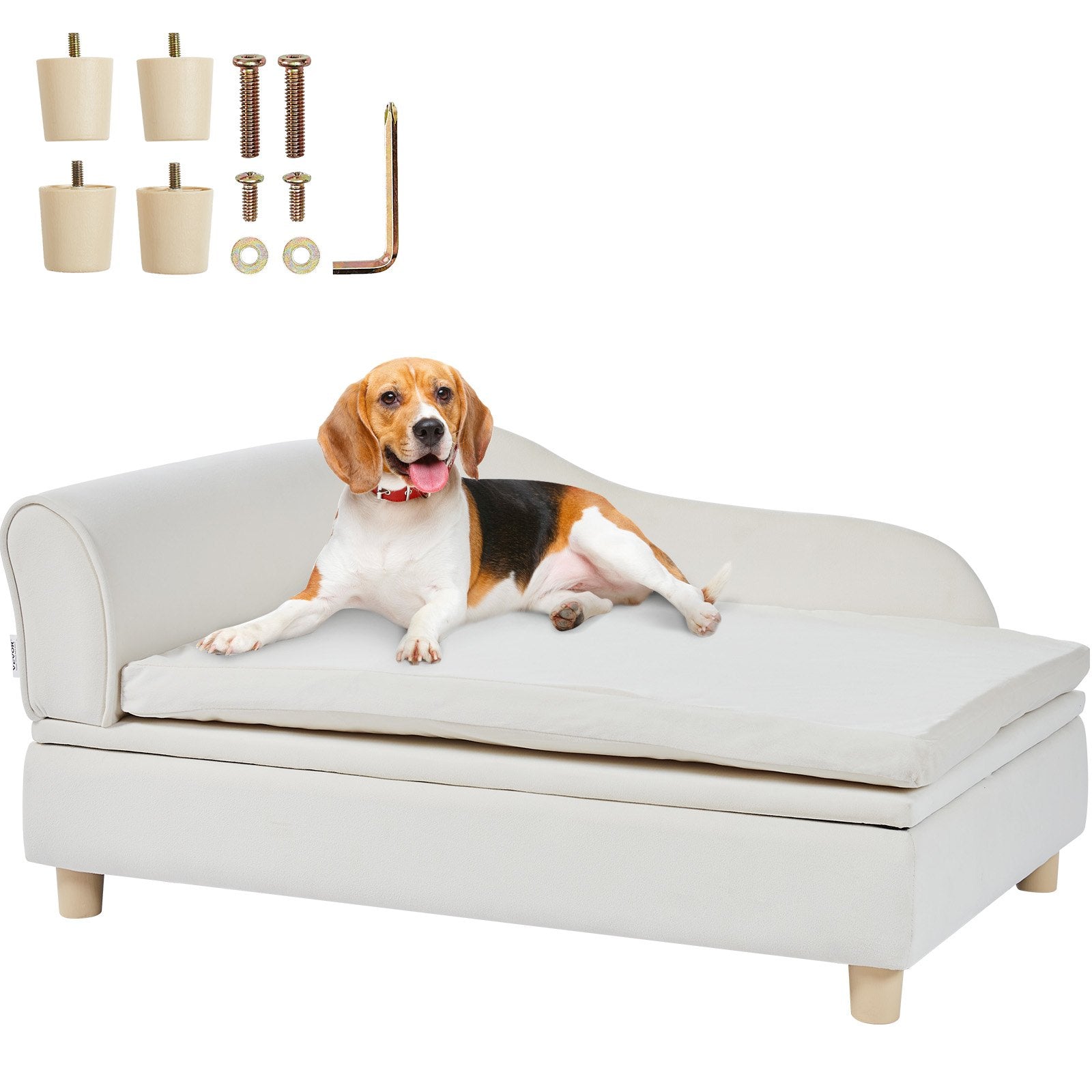 VEVOR Pet Sofa, Dog Couch for Large-Sized Dogs and Cats, Soft Velvety Dog Sofa Bed, 110 lbs Loading Cat Sofa, White 