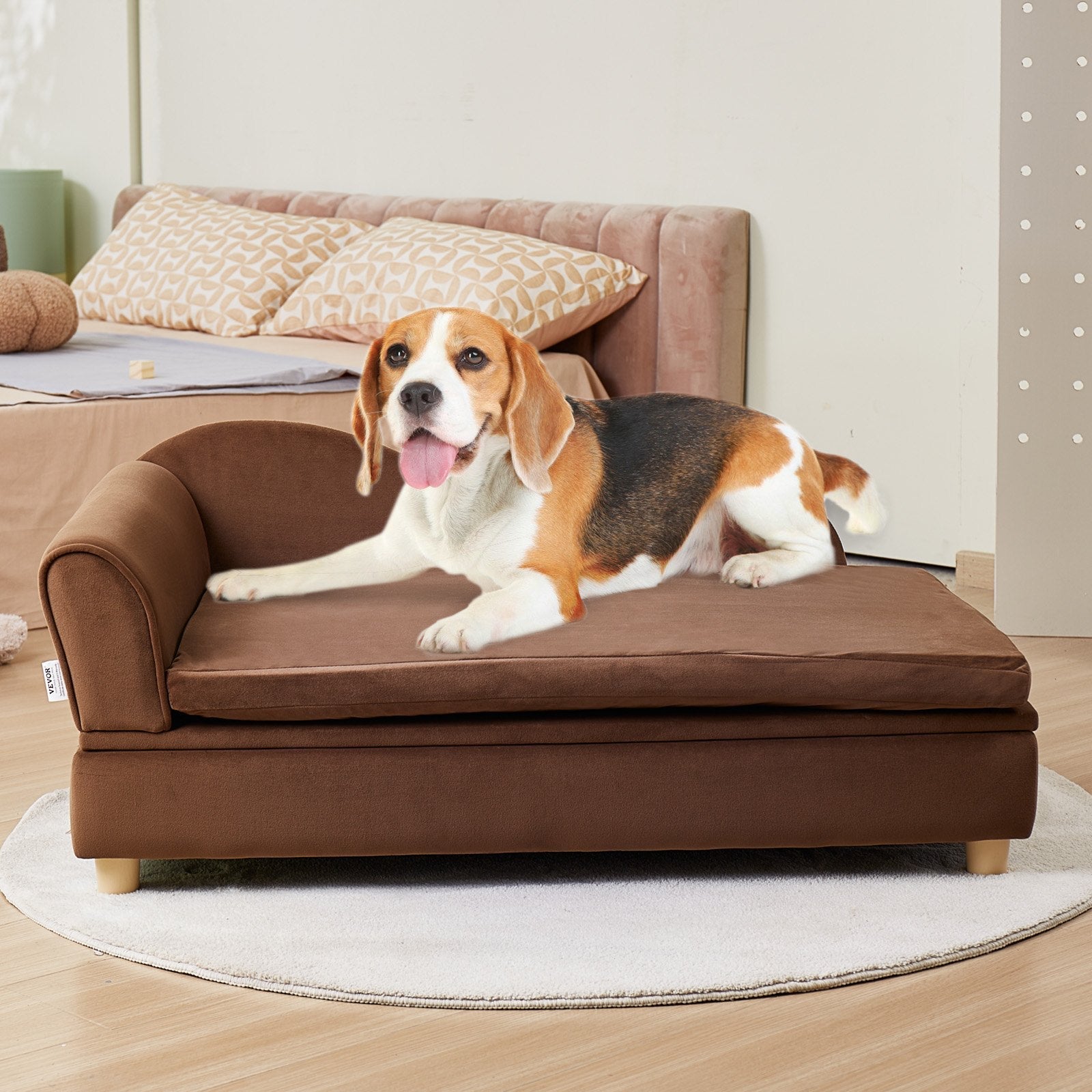 VEVOR Pet Sofa, Dog Couch for Large-Sized Dogs and Cats, Soft Velvety Dog Sofa Bed, 110 lbs Loading Cat Sofa, Dark Brown 