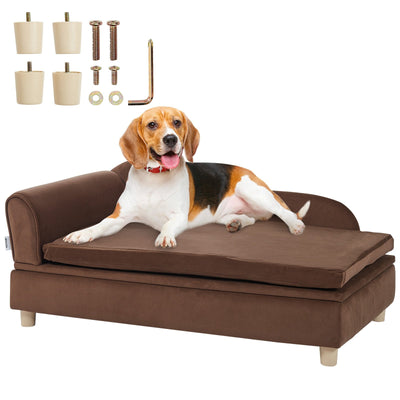 VEVOR Pet Sofa, Dog Couch for Large-Sized Dogs and Cats, Soft Velvety Dog Sofa Bed, 110 lbs Loading Cat Sofa, Dark Brown 
