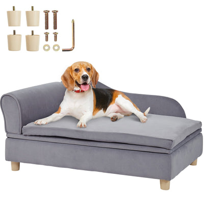 VEVOR Pet Sofa, Dog Couch for Large-Sized Dogs and Cats, Soft Velvety Dog Sofa Bed, 110 lbs Loading Cat Sofa, Grey 