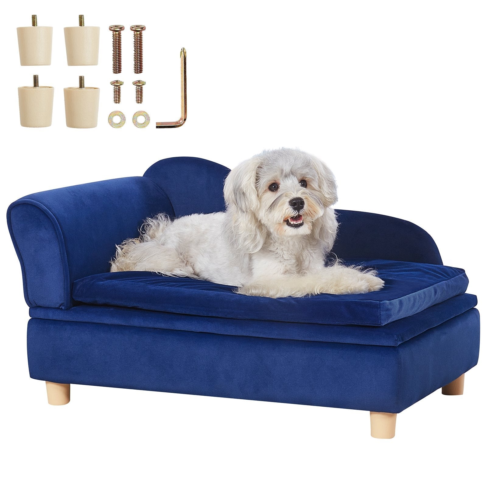 VEVOR Pet Sofa, Dog Couch for Medium-Sized Dogs and Cats, Soft Velvety Dog Sofa Bed, 81 lbs Loading Cat Sofa, Blue 