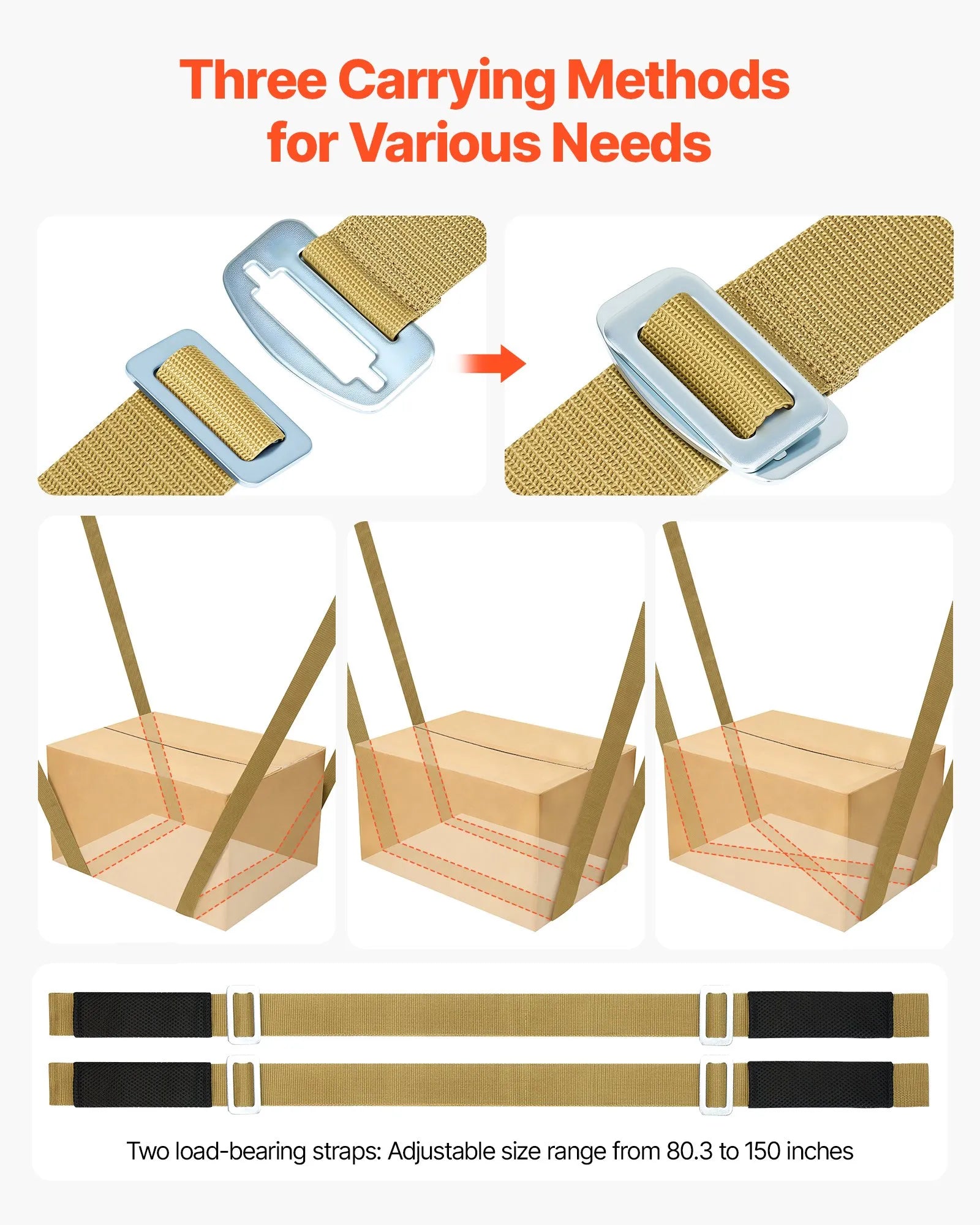 VEVOR Moving Straps, Supports up to 1000 lbs, 2-Person Lifting and Moving System with 2 Harness Straps & 2 Load-bearing Straps, Adjustable Lifting Shoulder Straps Move Furniture Appliances Mattresses 