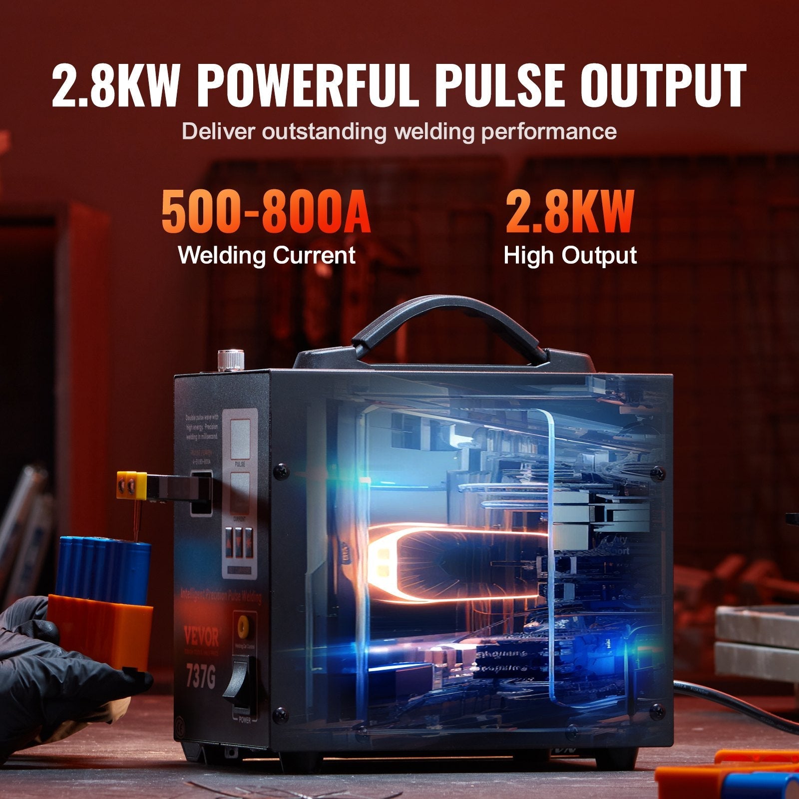 VEVOR Battery Spot Welder, 737G Pulse Spot Welder, Portable High-Power Battery Welding Machine Soldering Station with 2 Welding Modes and LED Lighting for 0.12mm Pure Nickel, 18650 14500 Battery Pack 