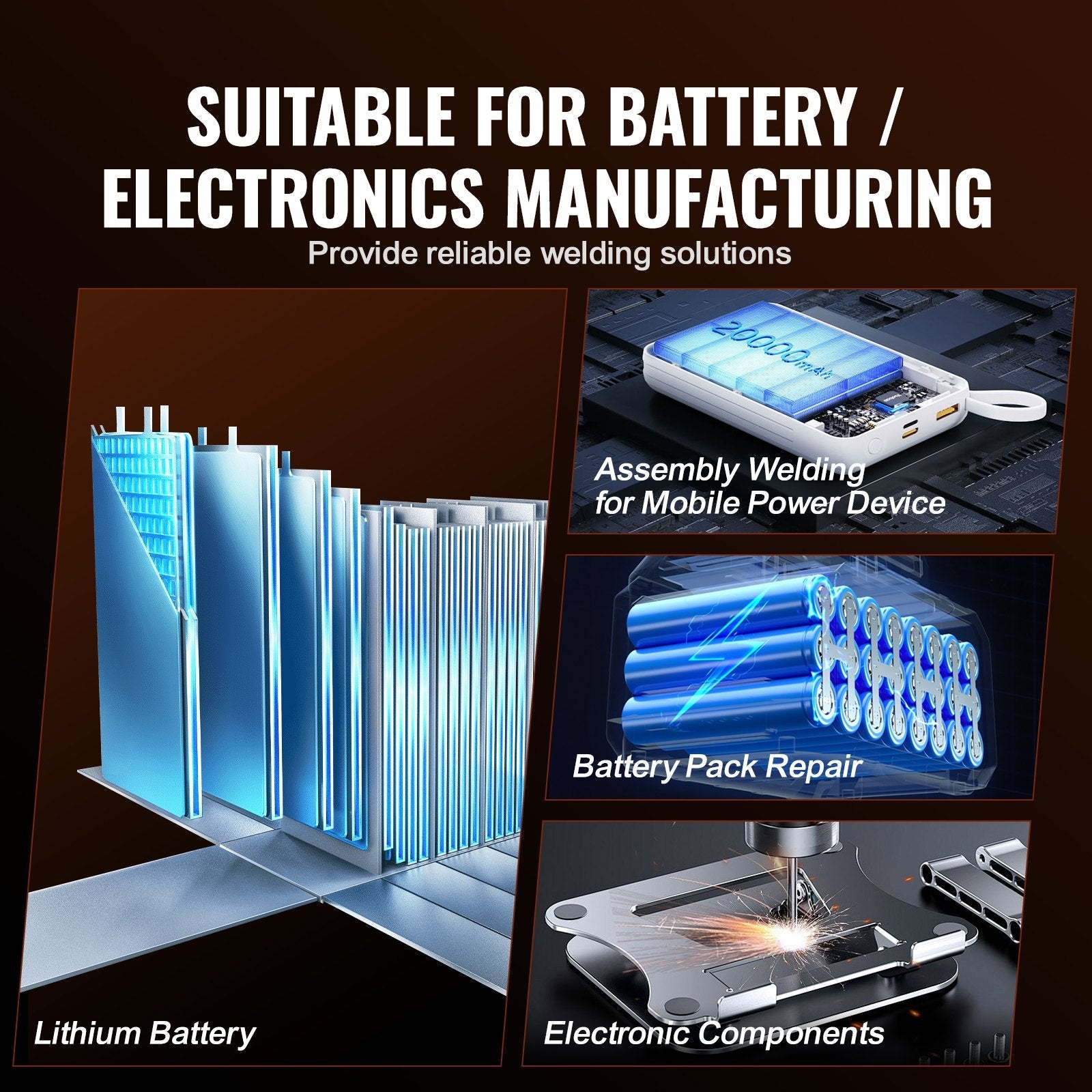 VEVOR Battery Spot Welder, 737G Pulse Spot Welder, Portable High-Power Battery Welding Machine Soldering Station with 2 Welding Modes and LED Lighting for 0.12mm Pure Nickel, 18650 14500 Battery Pack 