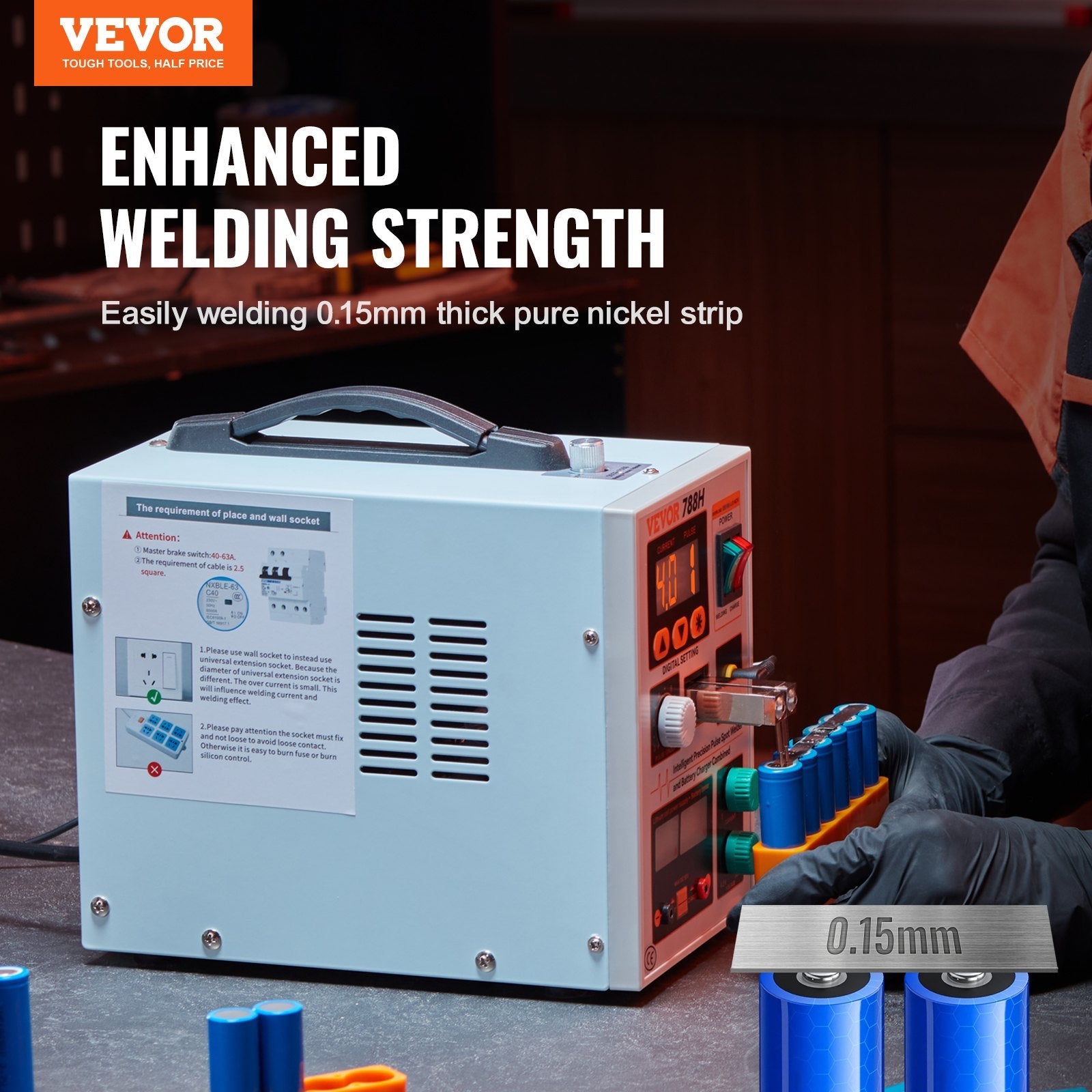VEVOR Battery Spot Welder, 788H Pulse Spot Welder & Battery Charger, Portable High-Power Battery Welding Machine with 2 Welding Modes and LED Lighting for 0.15mm Pure Nickel, 18650 14500 Battery Packs 