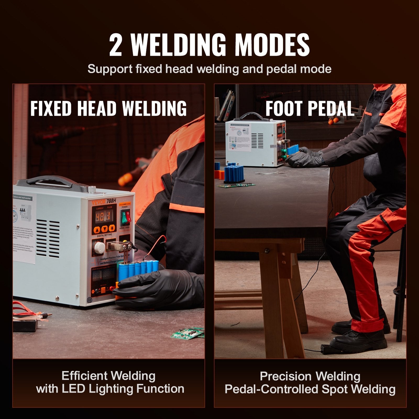 VEVOR Battery Spot Welder, 788H Pulse Spot Welder & Battery Charger, Portable High-Power Battery Welding Machine with 2 Welding Modes and LED Lighting for 0.15mm Pure Nickel, 18650 14500 Battery Packs 