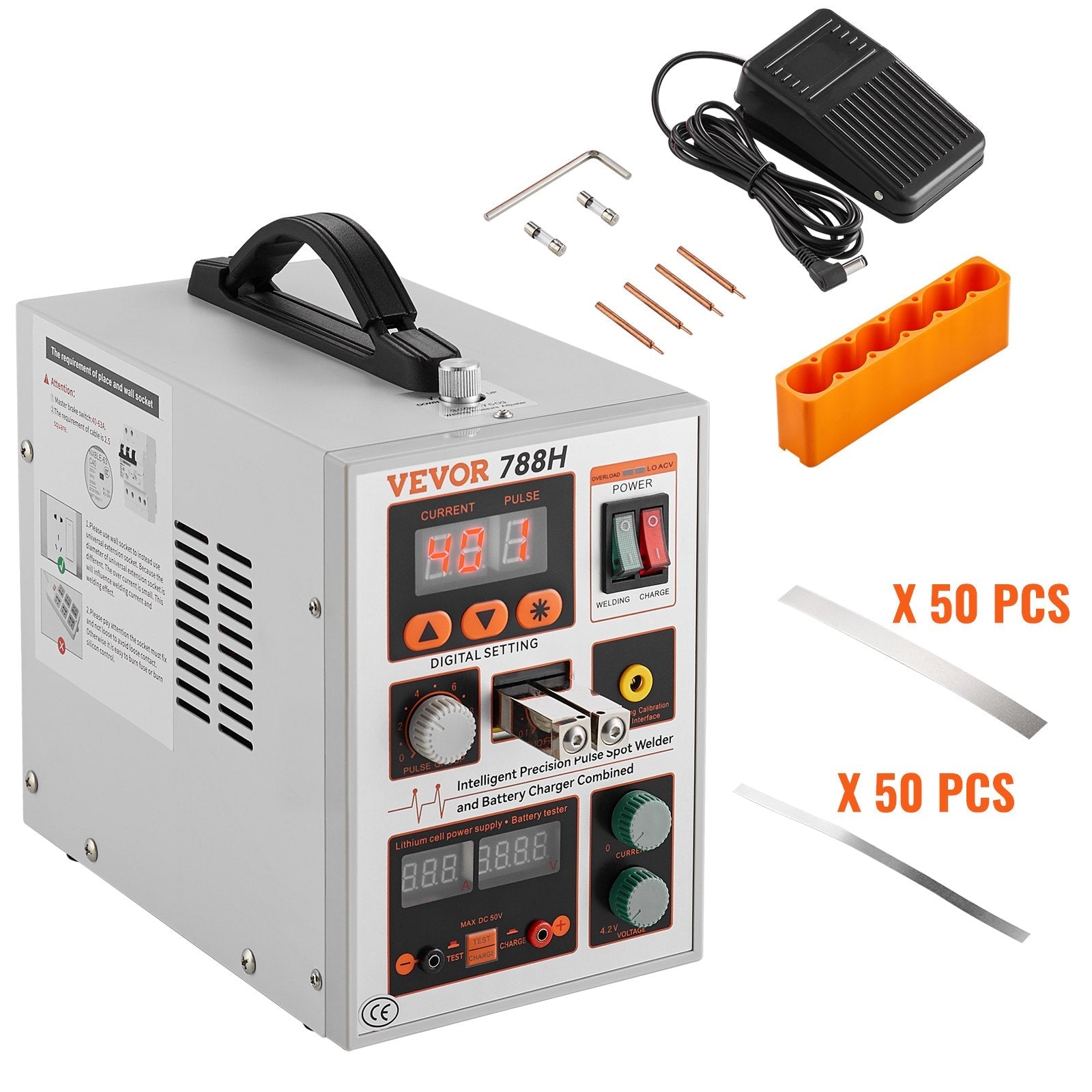 VEVOR Battery Spot Welder, 788H Pulse Spot Welder & Battery Charger, Portable High-Power Battery Welding Machine with 2 Welding Modes and LED Lighting for 0.15mm Pure Nickel, 18650 14500 Battery Packs 