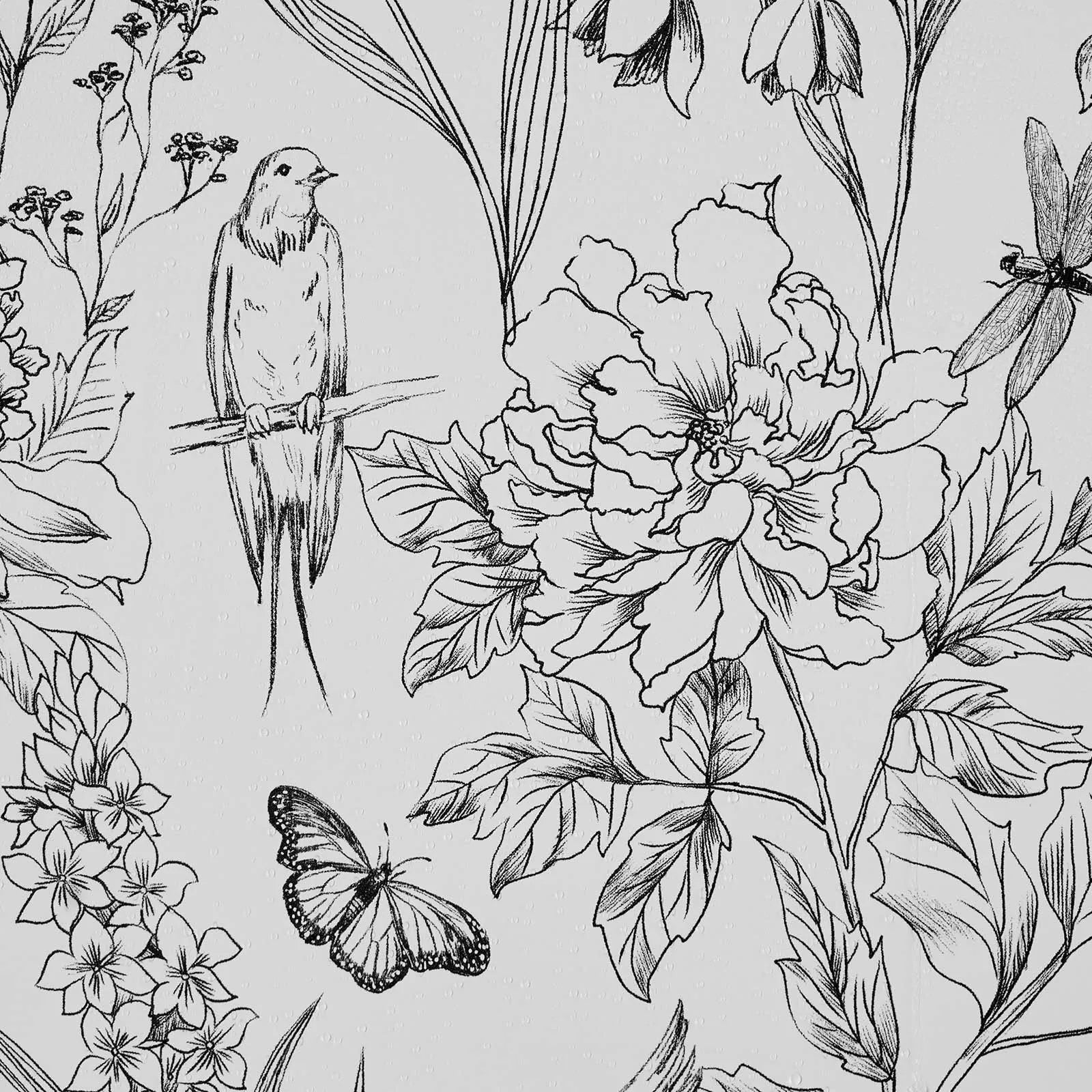 VEVOR Peel and Stick Wallpaper, 17.7 x 393.7 inch Contact Paper White Line Art Botanical Floral Waterpoof Self Adhesive, Easy to Clean Wall Decorative Vinyl Roll for Bedroom Kitchen Bathroom Office 