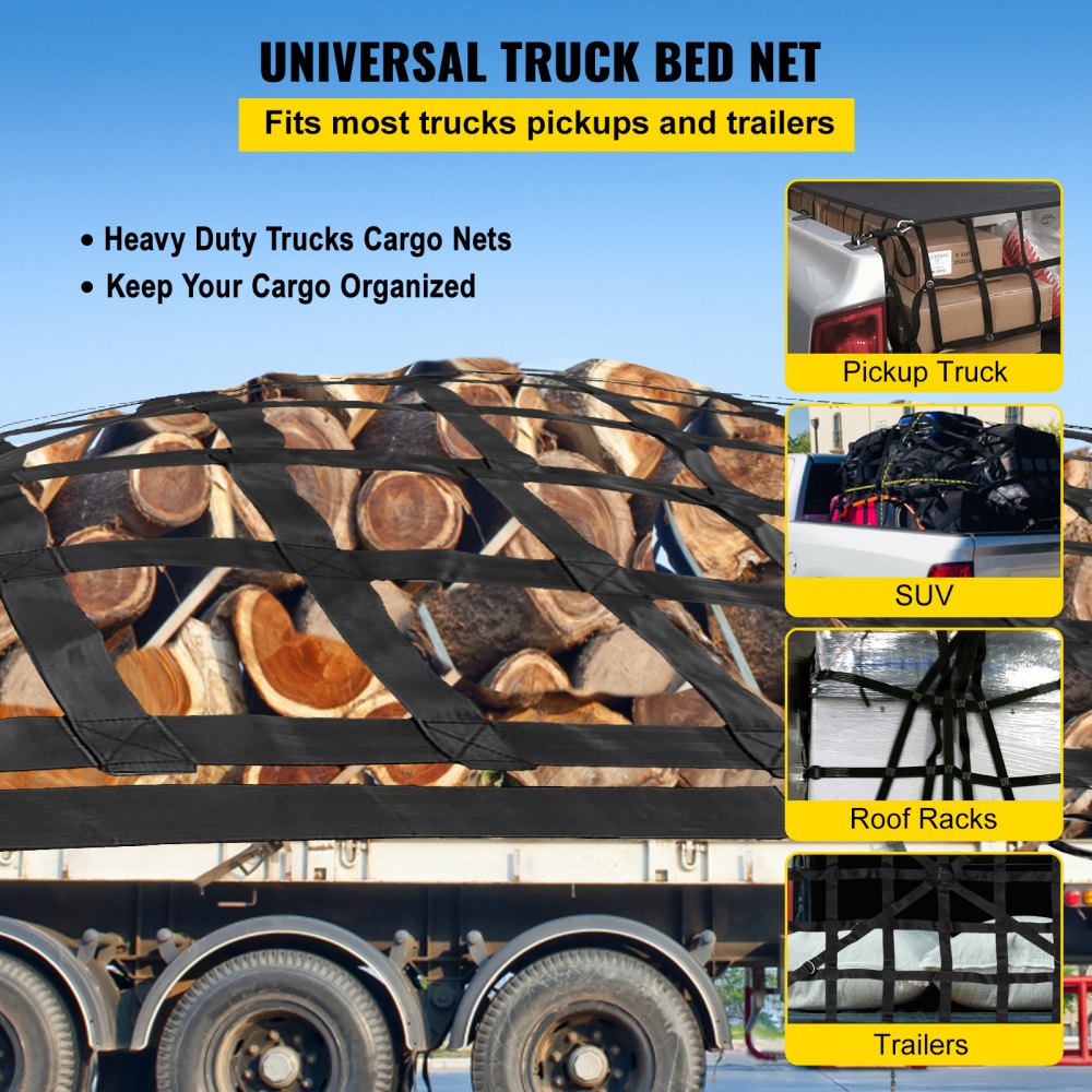 VEVOR 3.5'x 4.1' Cargo Net with S-Hooks, Truck Bed Cargo Net Heavy Duty Cargo Nets Capacity 1100LBS for Pickup Trucks (42" x 50") 
