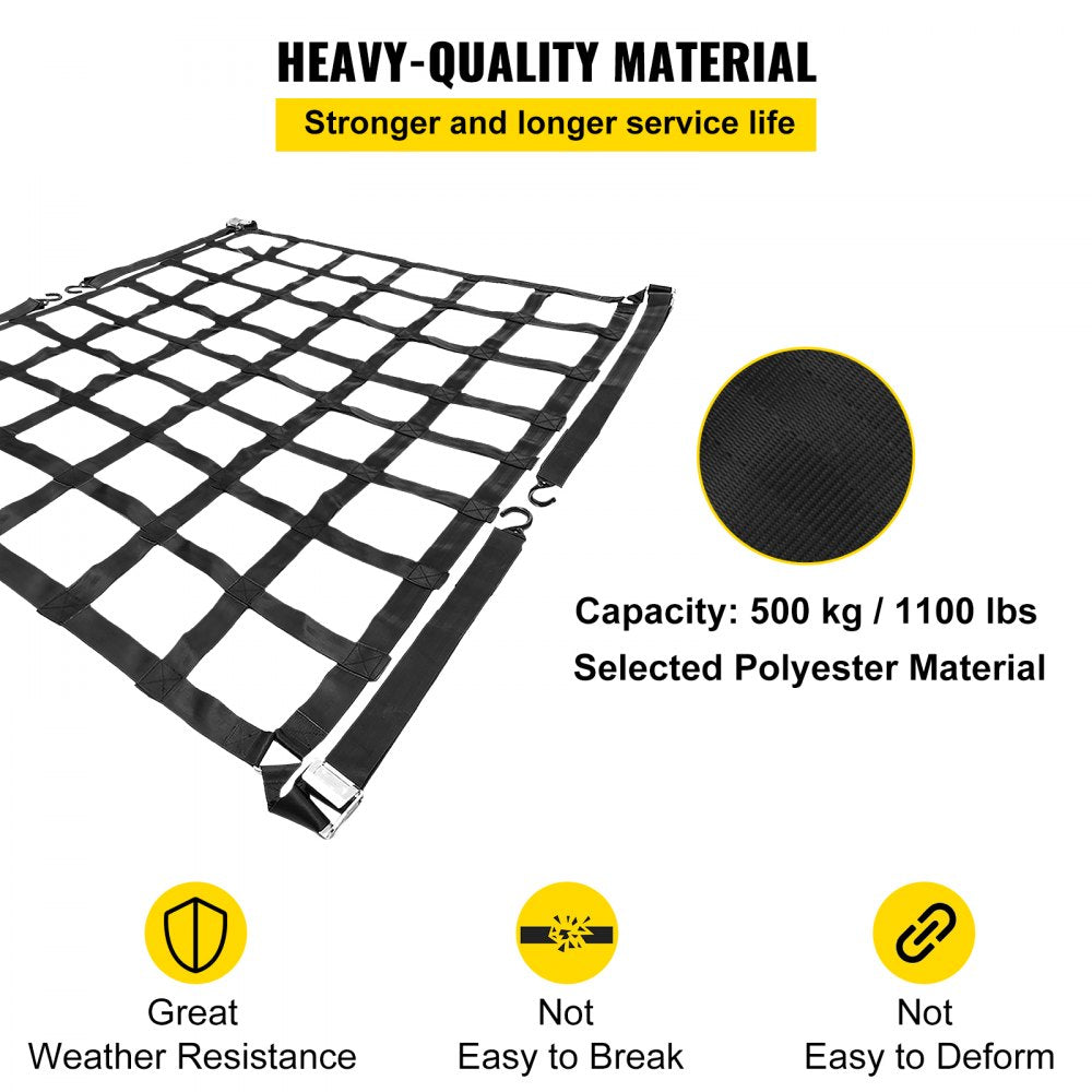 VEVOR 3.5'x 4.1' Cargo Net with S-Hooks, Truck Bed Cargo Net Heavy Duty Cargo Nets Capacity 1100LBS for Pickup Trucks (42" x 50") 