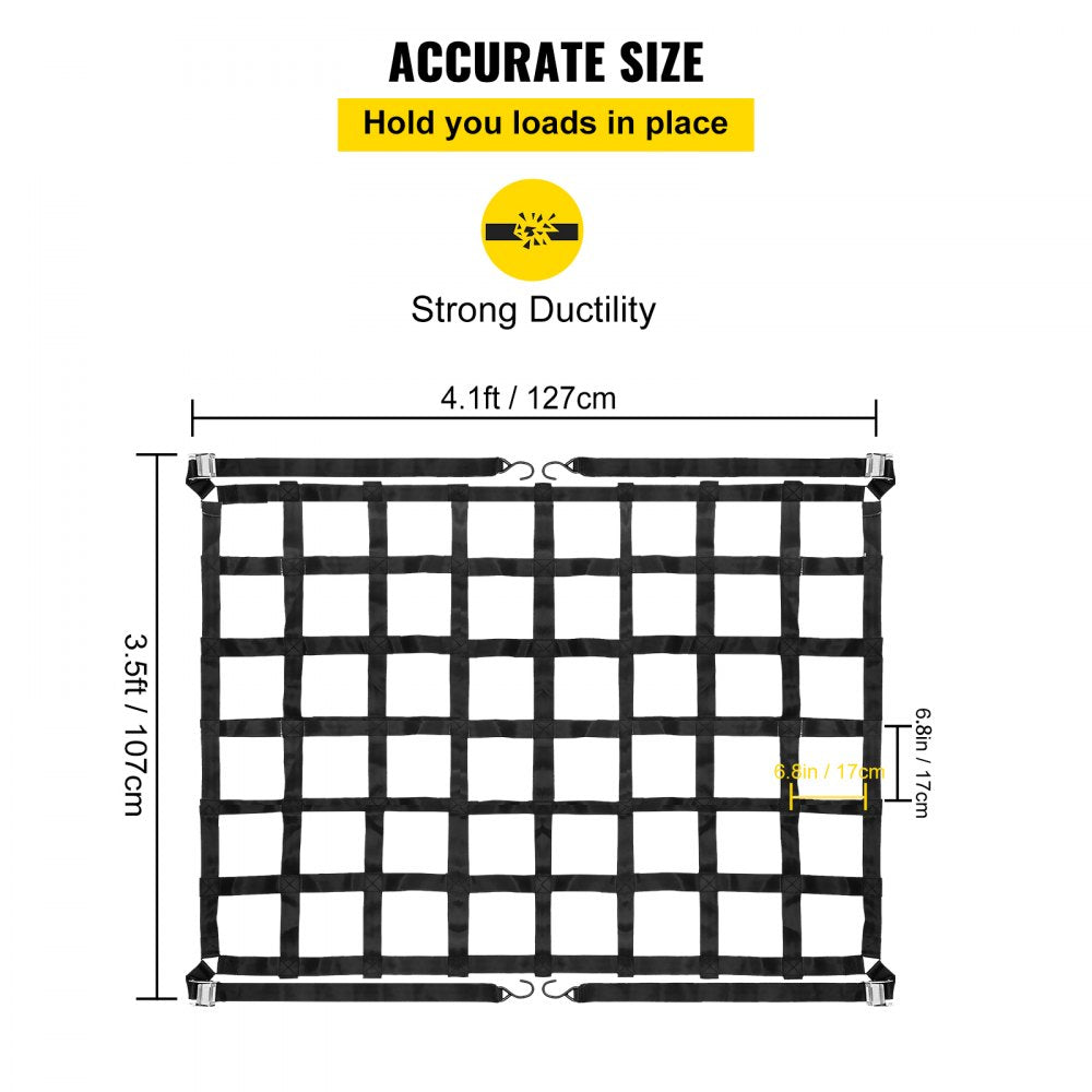 VEVOR 3.5'x 4.1' Cargo Net with S-Hooks, Truck Bed Cargo Net Heavy Duty Cargo Nets Capacity 1100LBS for Pickup Trucks (42" x 50") 
