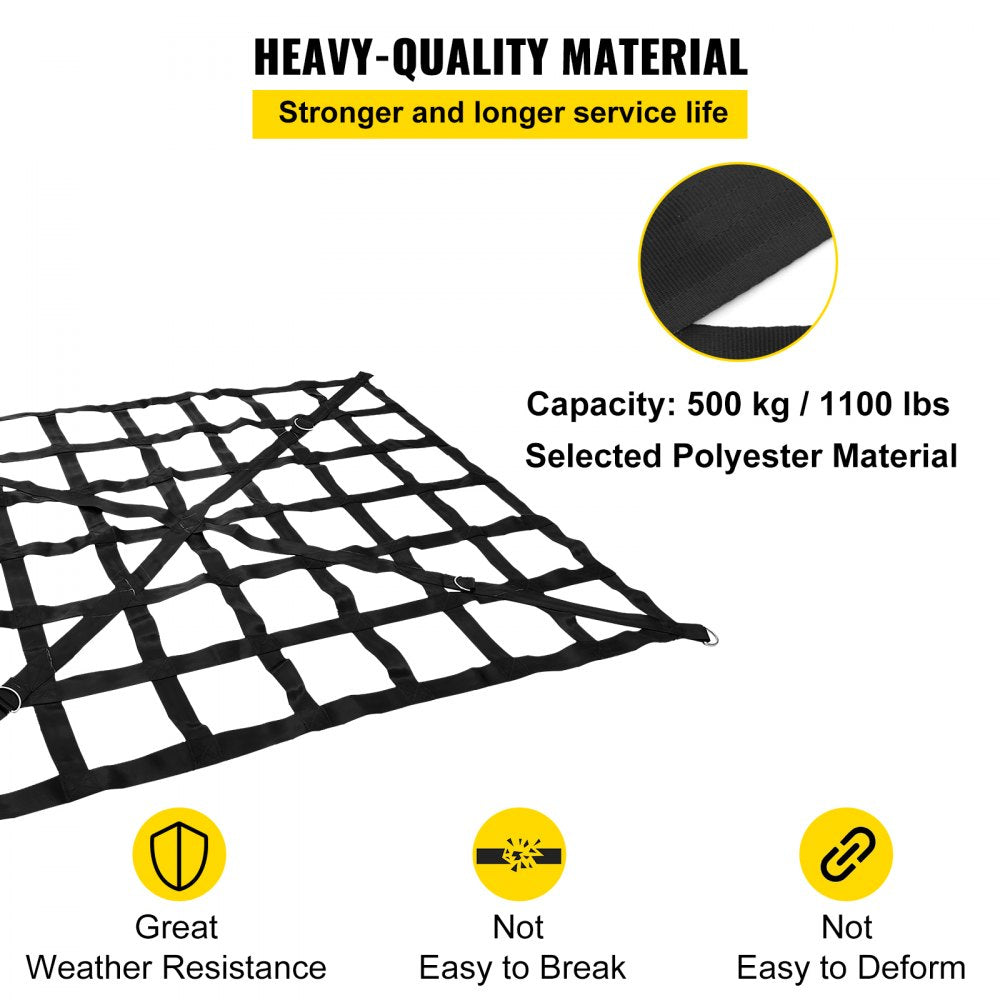 VEVOR Cargo Net, 4.2\' x 5.5\' Cargo Net for Pickup Truck Bed, Heavy Duty Cargo Nets with Cam Buckles & S-Hooks & Cross Strap, Truck Bed Cargo Net for Trailer SUV Roof Rack (50\" x 66\") 