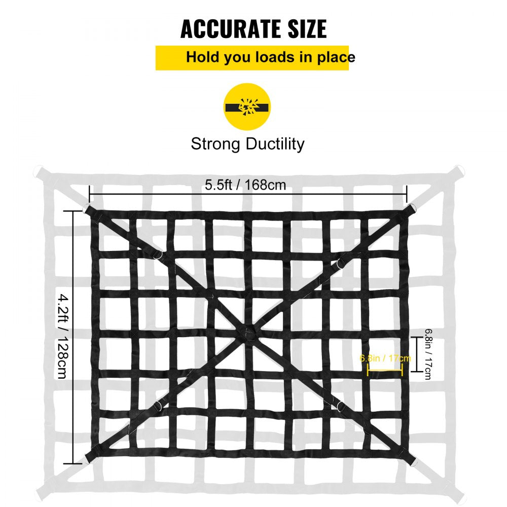 VEVOR Cargo Net, 4.2\' x 5.5\' Cargo Net for Pickup Truck Bed, Heavy Duty Cargo Nets with Cam Buckles & S-Hooks & Cross Strap, Truck Bed Cargo Net for Trailer SUV Roof Rack (50\" x 66\") 