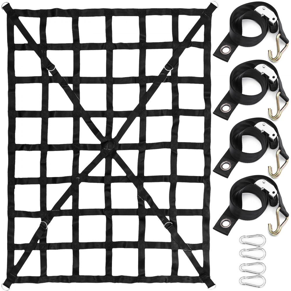 VEVOR Cargo Net, 4.2\' x 5.5\' Cargo Net for Pickup Truck Bed, Heavy Duty Cargo Nets with Cam Buckles & S-Hooks & Cross Strap, Truck Bed Cargo Net for Trailer SUV Roof Rack (50\" x 66\") 