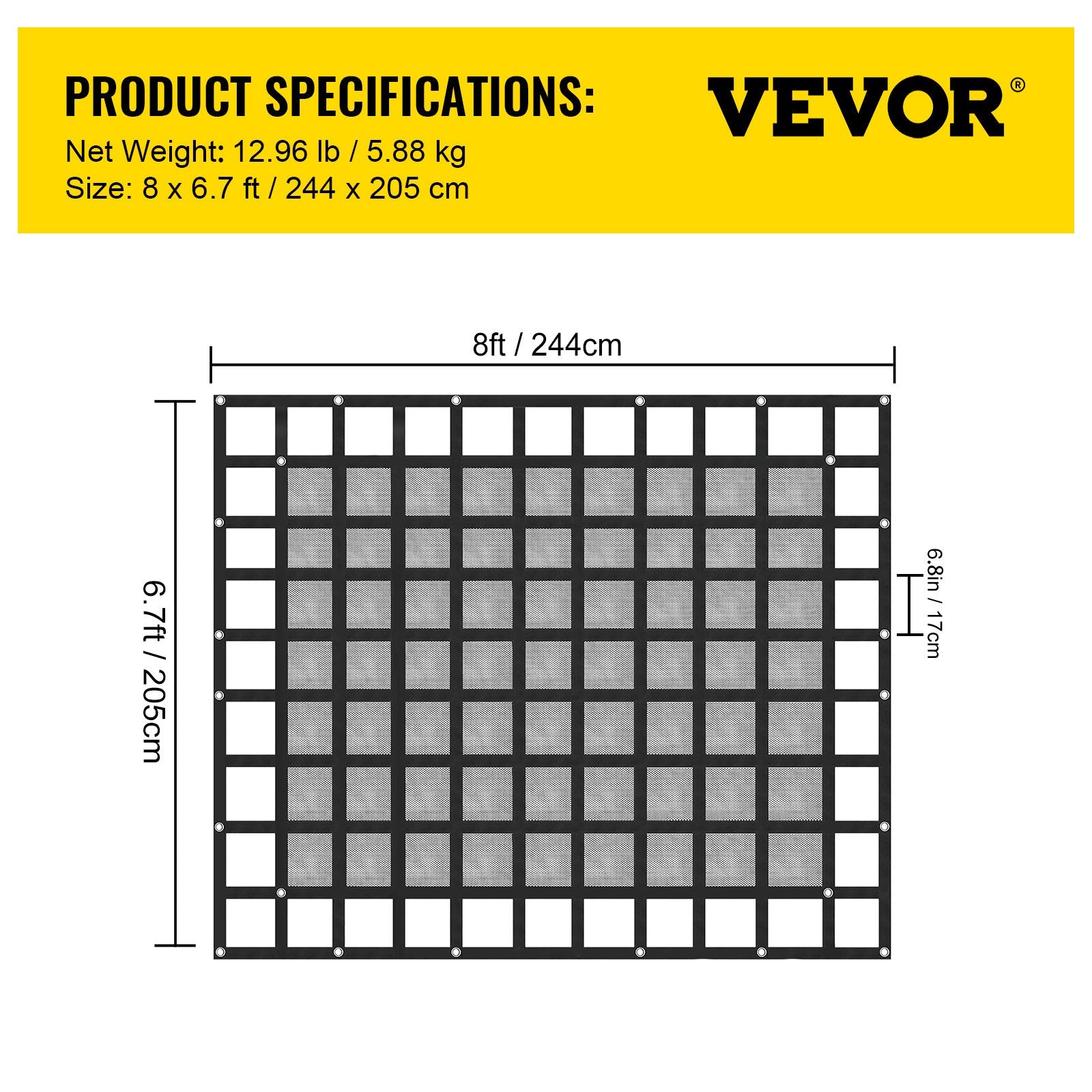 8' X 6.7' Cargo Net With Mesh Truck Bed Cargo Net Capacity 1100lbs Heavy Duty 