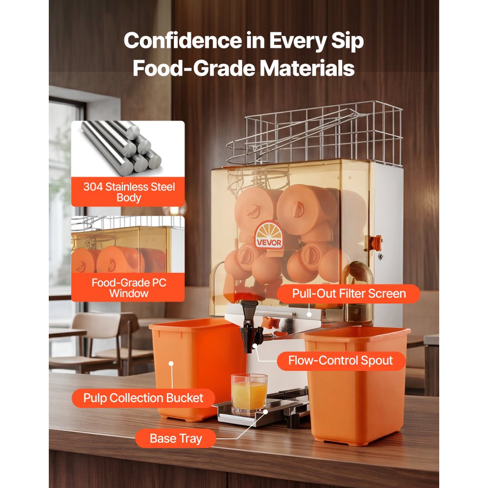 Commercial Electric Orange Juicer Machine | 120W Stainless Steel Citrus Juicer, 20 Fruits Per Minute with Water Tap