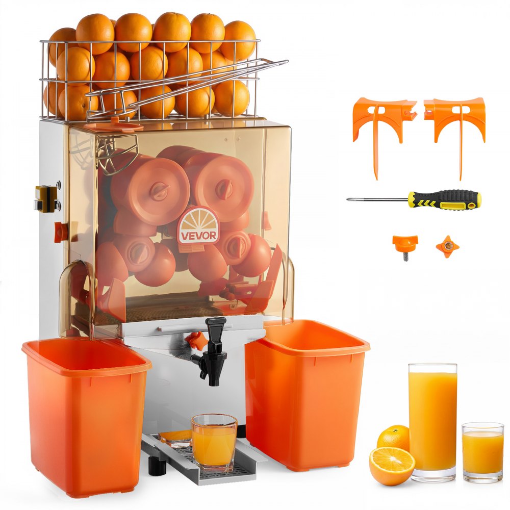Commercial Electric Orange Juicer Machine | 120W Stainless Steel Citrus Juicer, 20 Fruits Per Minute with Water Tap