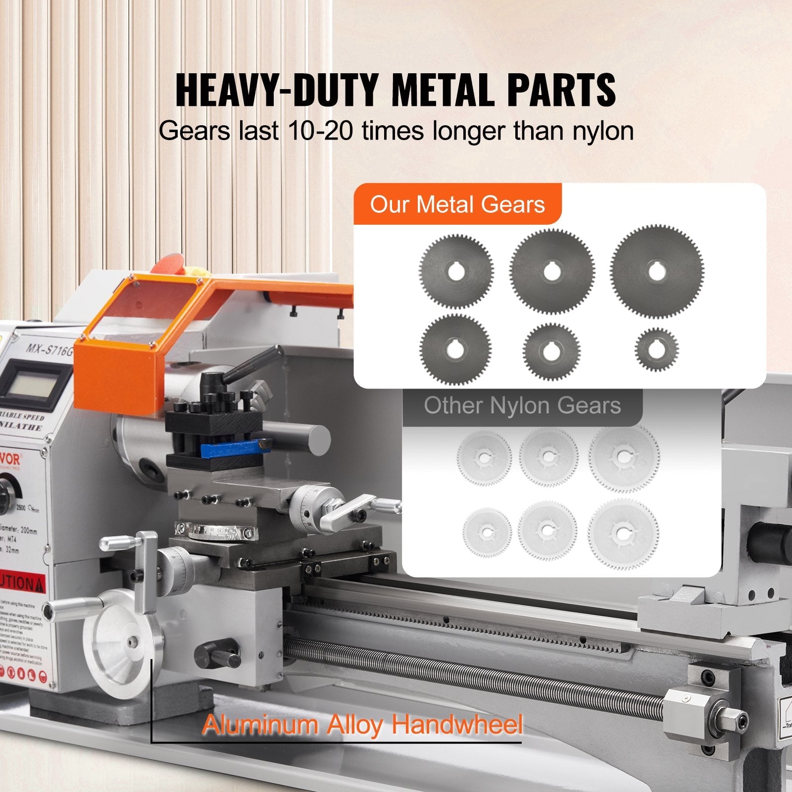 VEVOR Mini Metal Lathe Machine, 7'' x 16'', 800W Precision Benchtop Power Metal Lathe, 150-2500 RPM Continuously Variable Speed, with 3.9'' 3-jaw Metal Chuck Tool Box for Processing Precision Parts 