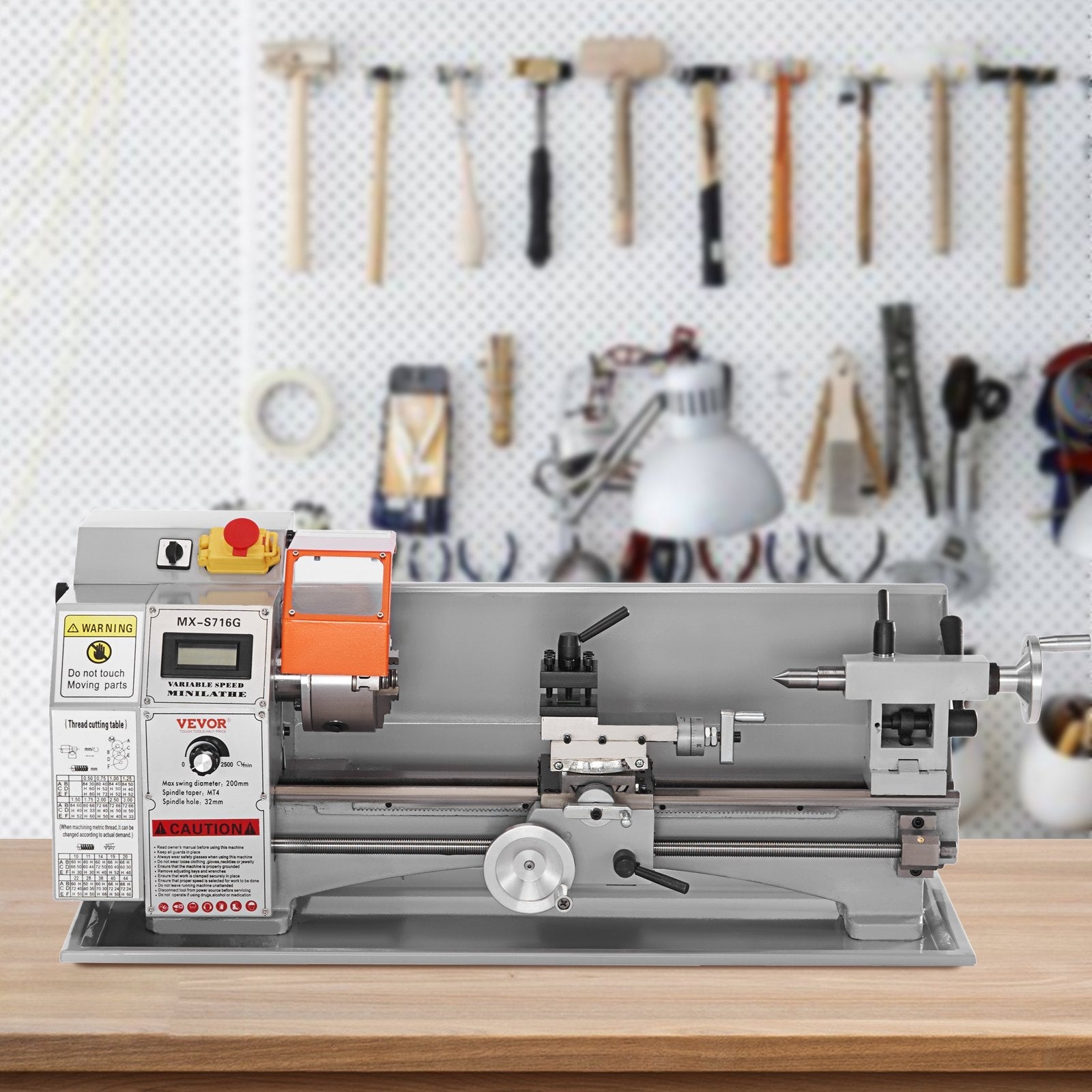 VEVOR Mini Metal Lathe Machine, 7'' x 16'', 800W Precision Benchtop Power Metal Lathe, 150-2500 RPM Continuously Variable Speed, with 3.9'' 3-jaw Metal Chuck Tool Box for Processing Precision Parts 
