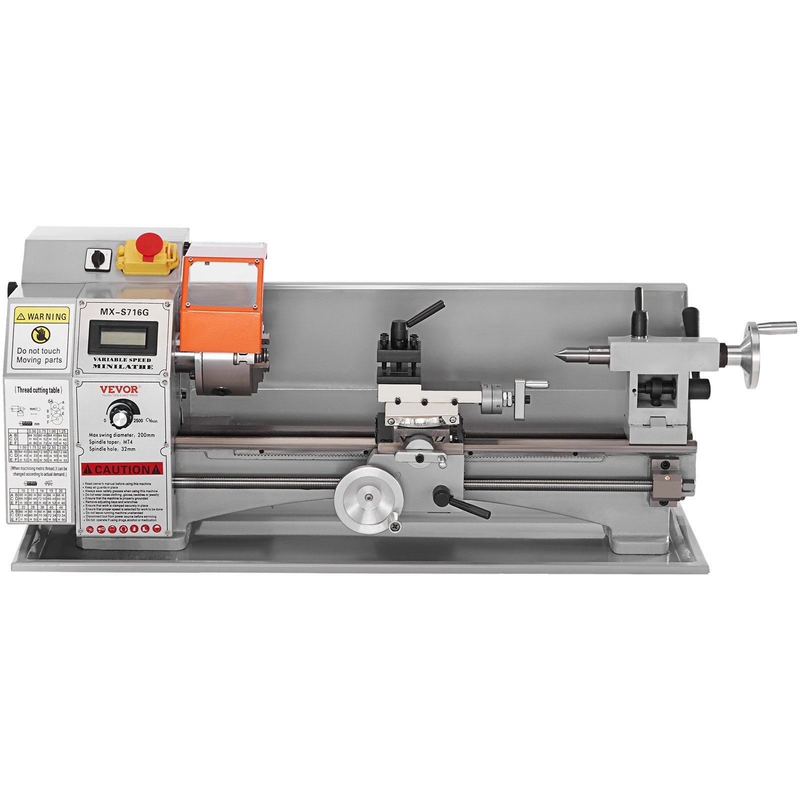 VEVOR Mini Metal Lathe Machine, 7'' x 16'', 800W Precision Benchtop Power Metal Lathe, 150-2500 RPM Continuously Variable Speed, with 3.9'' 3-jaw Metal Chuck Tool Box for Processing Precision Parts 