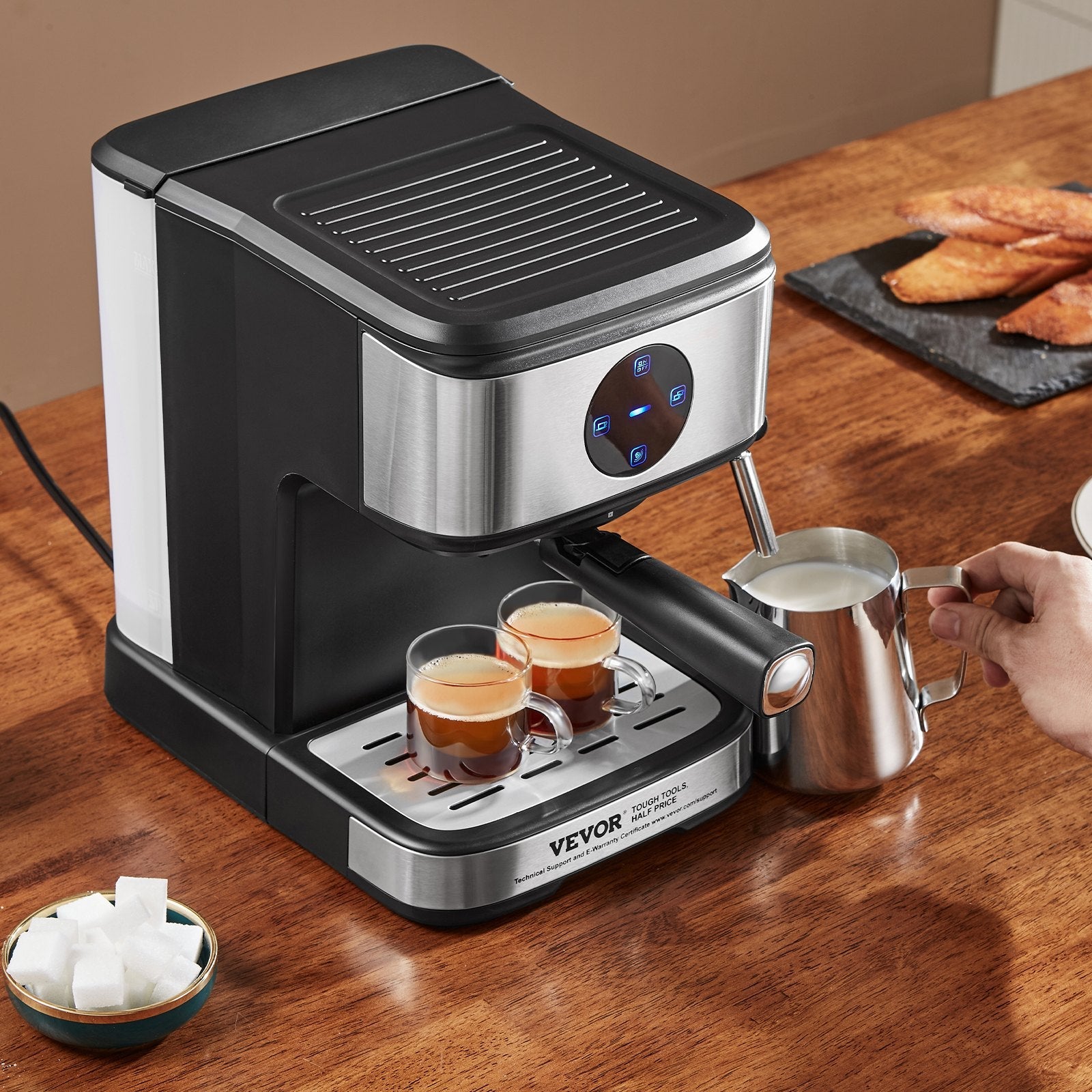 VEVOR Espresso Machine, 15 Bar Coffee and Espresso Maker with Milk Frother Steam Wand, Professional Semi-Automatic Cappuccino Latte Machine with Touch Screen & Removable Water Tank, NTC Control System 