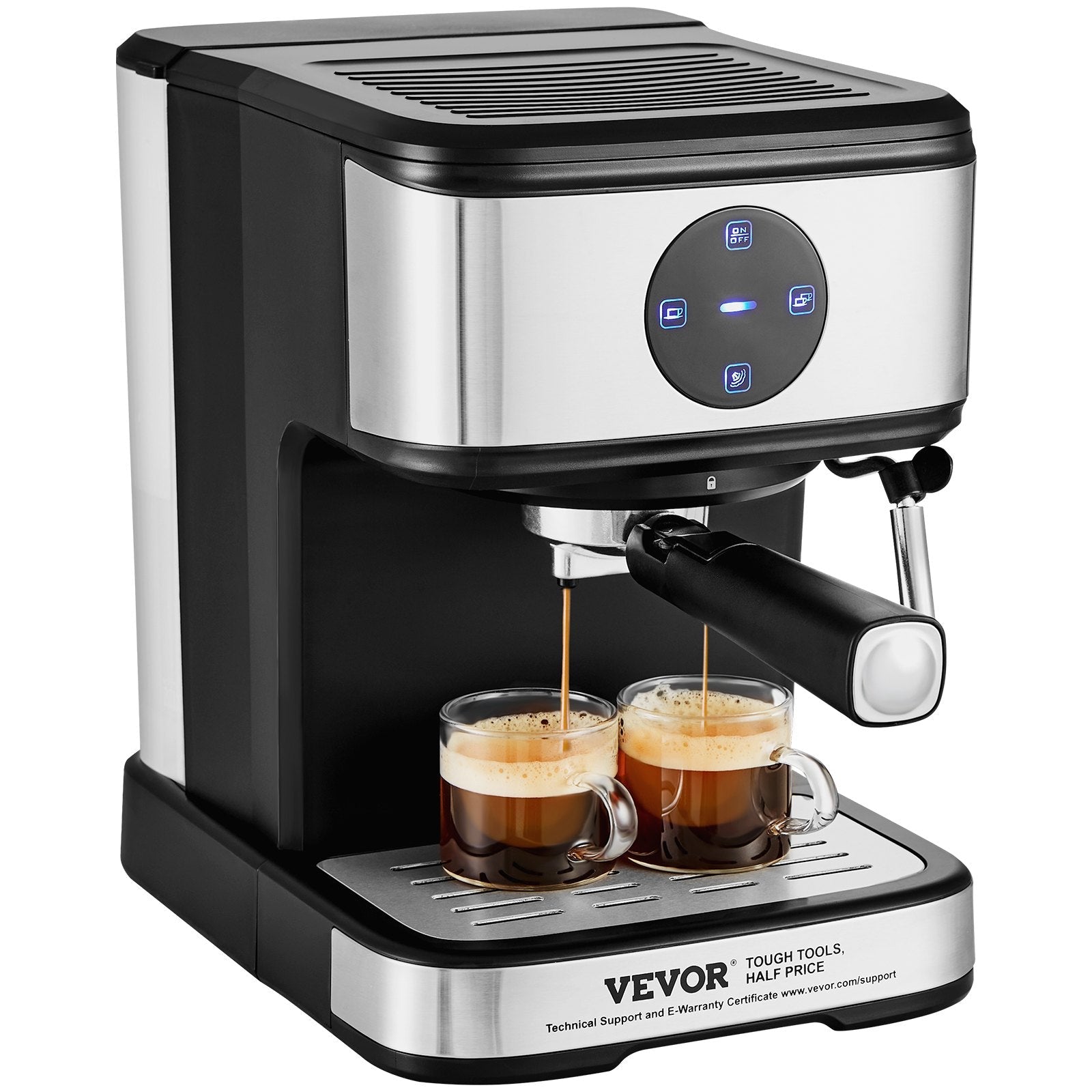 VEVOR Espresso Machine, 15 Bar Coffee and Espresso Maker with Milk Frother Steam Wand, Professional Semi-Automatic Cappuccino Latte Machine with Touch Screen & Removable Water Tank, NTC Control System 