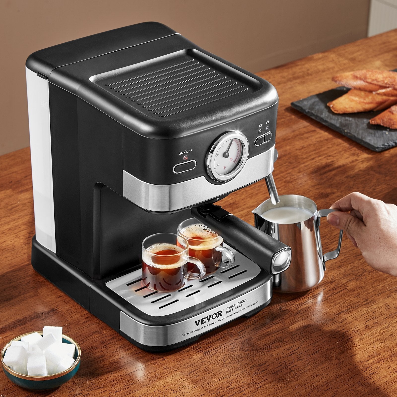 VEVOR Espresso Machine, 15 Bar Semi Automatic Espresso Maker with Milk Frother Steam Wand for Latte and Cappuccino, Professional Coffee Maker with Temp Gauge & Removable Water Tank, NTC Control System 