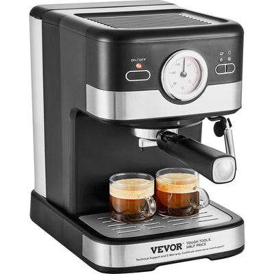 VEVOR Espresso Machine, 15 Bar Semi Automatic Espresso Maker with Milk Frother Steam Wand for Latte and Cappuccino, Professional Coffee Maker with Temp Gauge & Removable Water Tank, NTC Control System 