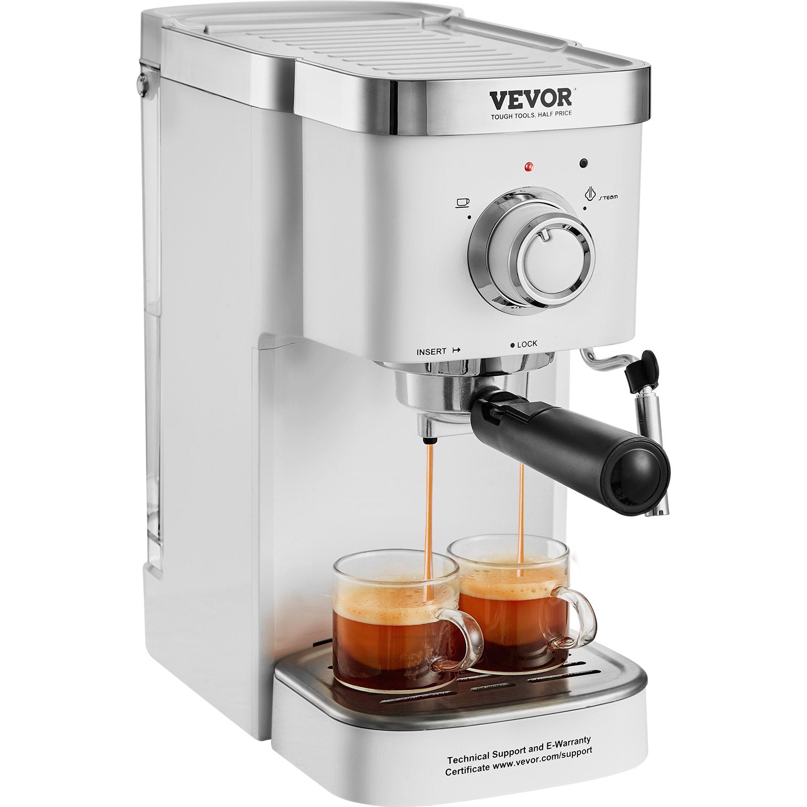 VEVOR Espresso Coffee Machine, 15Bar Semi-Automatic Espresso Maker with Milk Frother Steam Wand, Professional Cappuccino Latte Machine with High-Power Boiler & Removable Water Tank, NTC Control System 