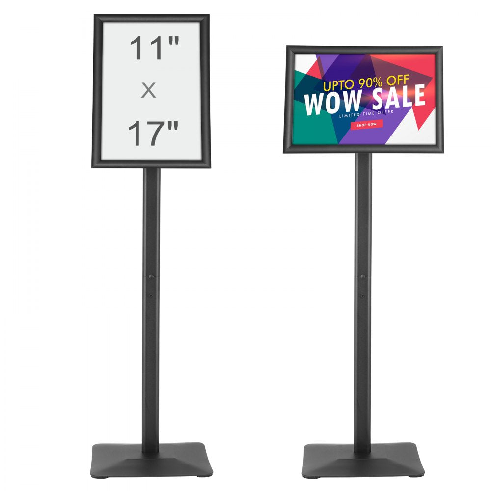 VEVOR Pedestal Sign Holder, 11 x 17 Inch Vertical and Horizontal Adjustable Poster Stand, Heavy-Duty Floor Standing Sign Holder with Metal Base for Display, Advertisement, and Outdoor, Black 