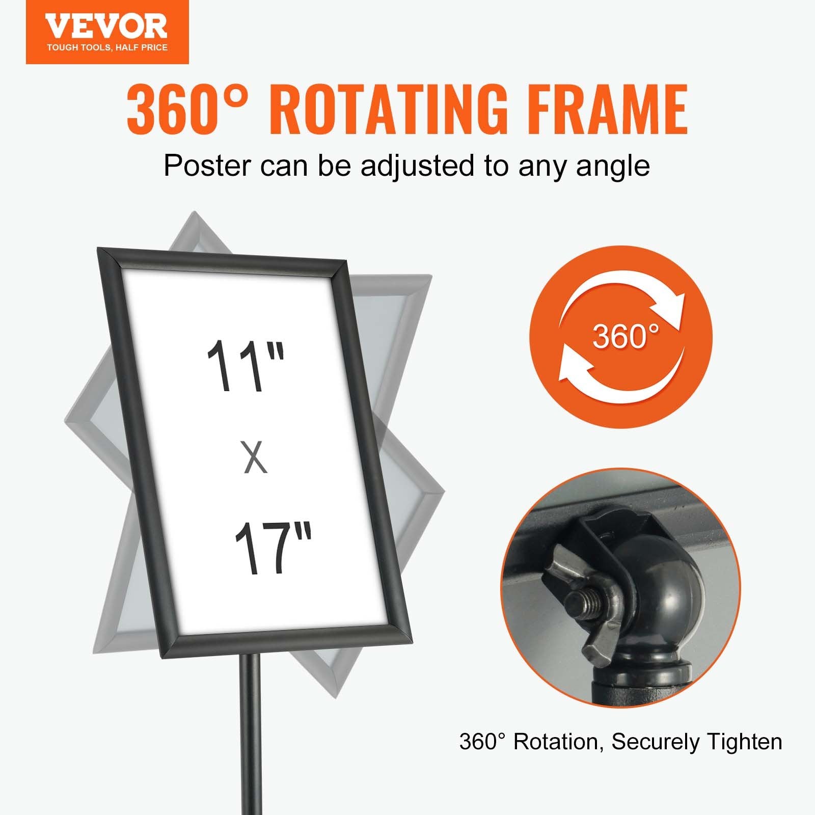 VEVOR Pedestal Sign Holder, 11 x 17 Inch Vertical and Horizontal Adjustable Poster Stand, Heavy-Duty Floor Standing Sign Holder with Round Base for Display, Advertisement, and Outdoor, Black 