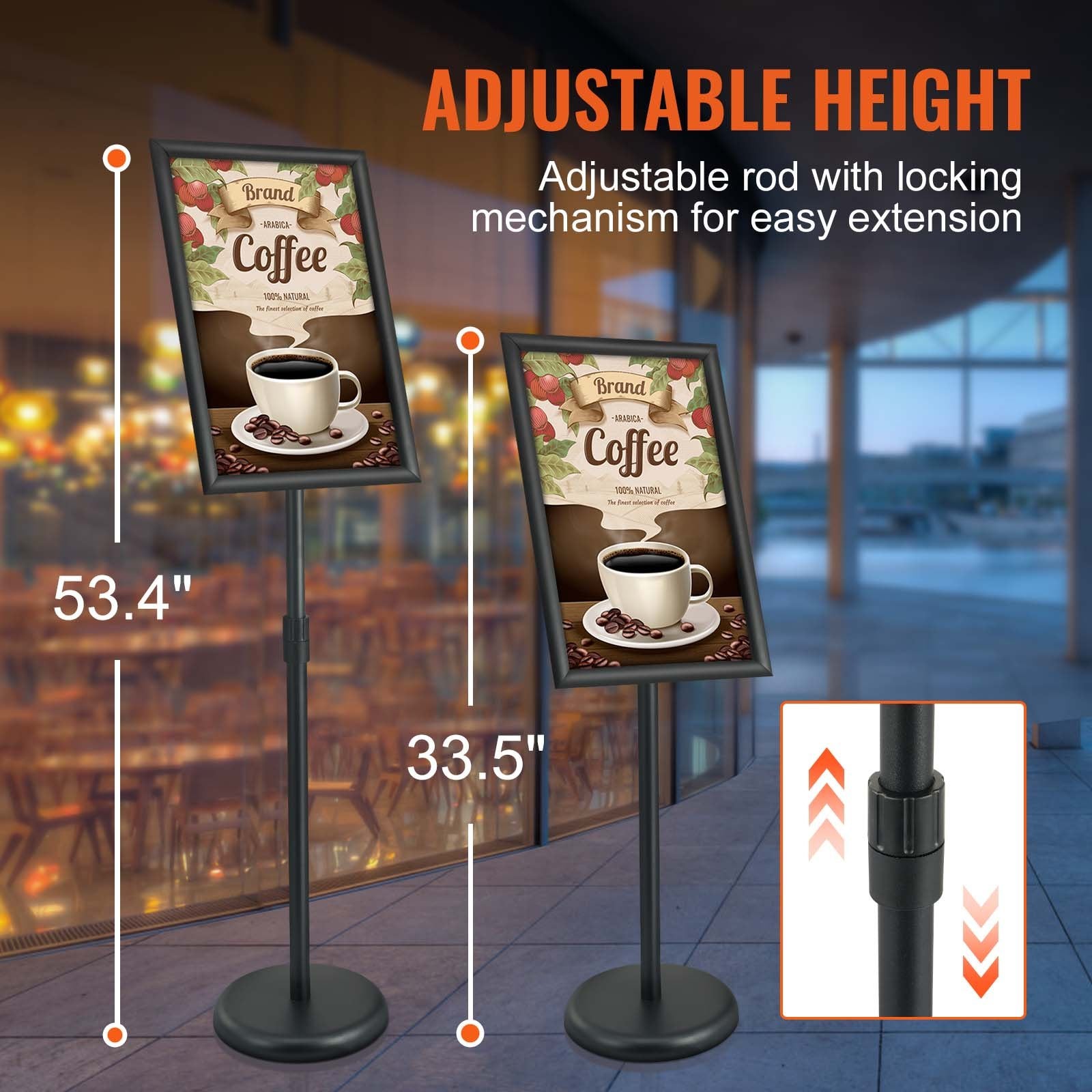 VEVOR Pedestal Sign Holder, 11 x 17 Inch Vertical and Horizontal Adjustable Poster Stand, Heavy-Duty Floor Standing Sign Holder with Round Base for Display, Advertisement, and Outdoor, Black 