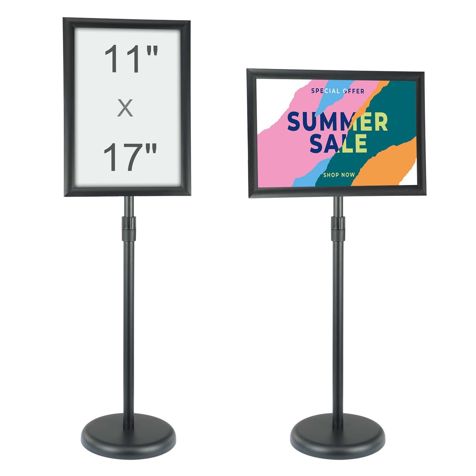 VEVOR Pedestal Sign Holder, 11 x 17 Inch Vertical and Horizontal Adjustable Poster Stand, Heavy-Duty Floor Standing Sign Holder with Round Base for Display, Advertisement, and Outdoor, Black 