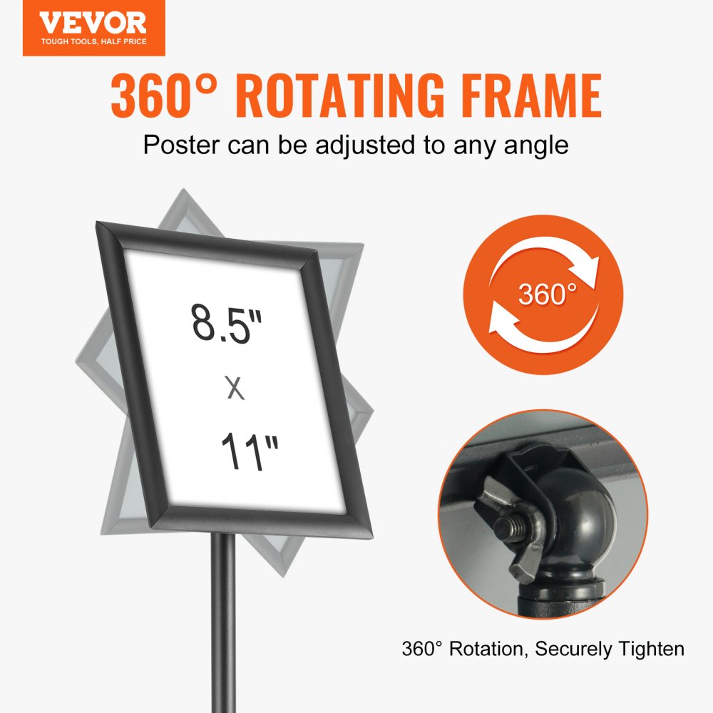 VEVOR Pedestal Sign Holder, 8.5 x 11 Inch Vertical and Horizontal Adjustable Poster Stand, Heavy-Duty Floor Standing Sign Holder with Round Base for Display, Advertisement, and Outdoor, Black 