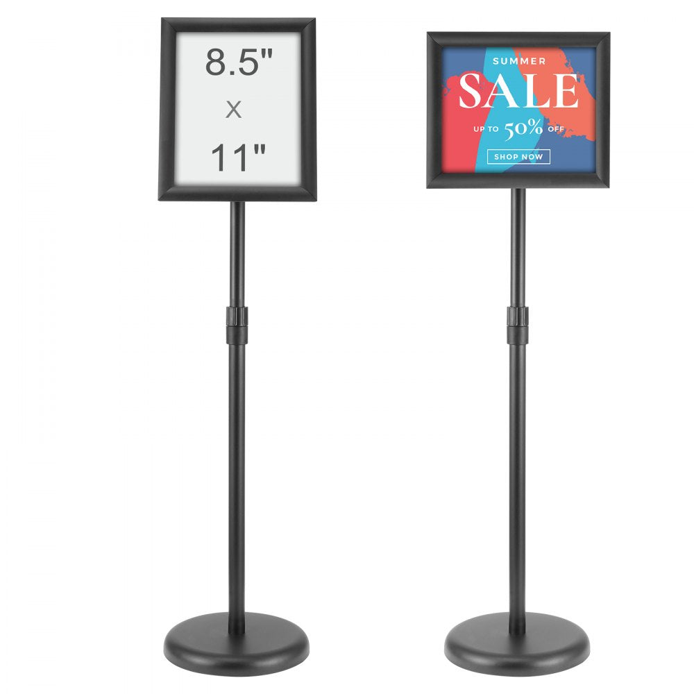 VEVOR Pedestal Sign Holder, 8.5 x 11 Inch Vertical and Horizontal Adjustable Poster Stand, Heavy-Duty Floor Standing Sign Holder with Round Base for Display, Advertisement, and Outdoor, Black 