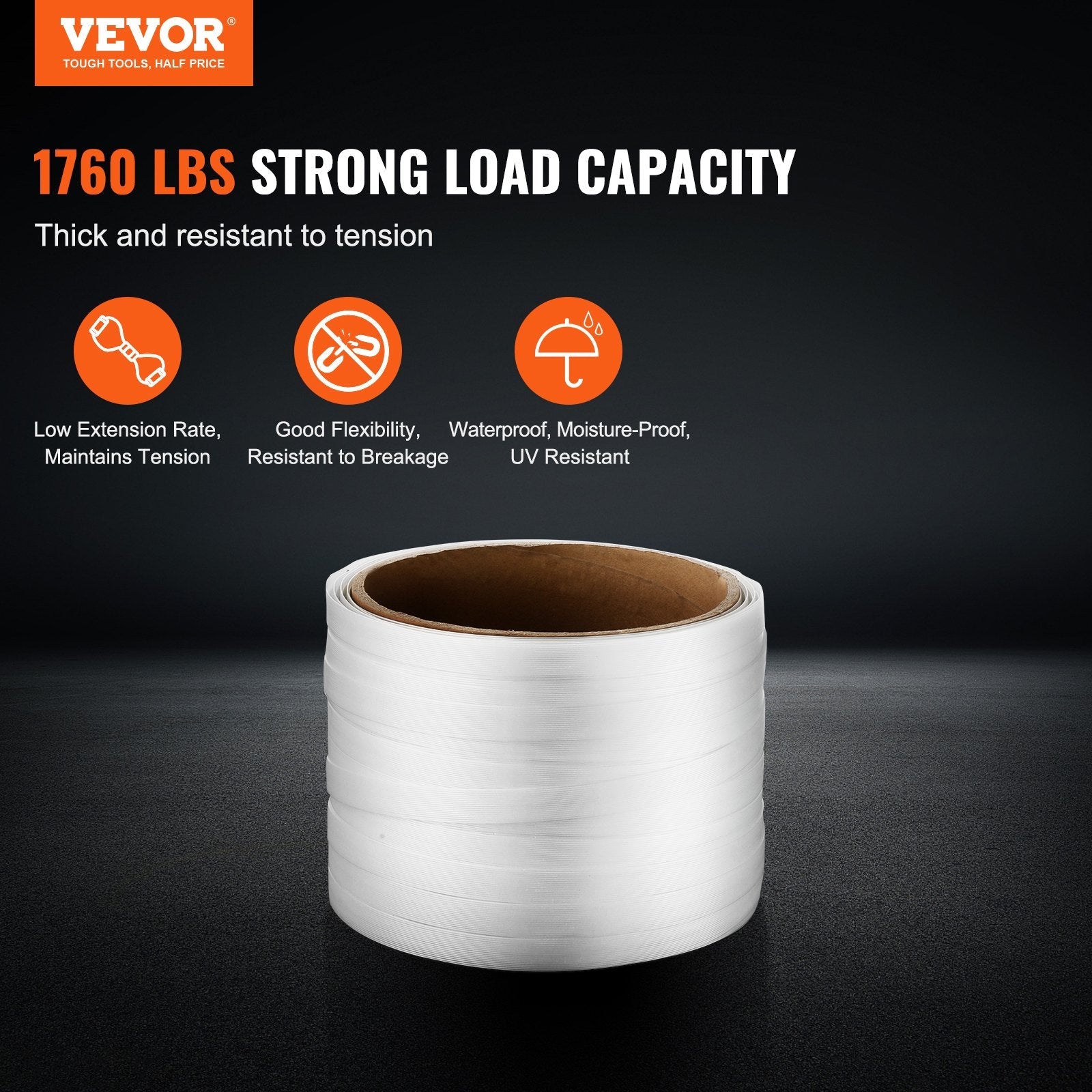 VEVOR Packaging Woven Strapping Roll 3/4" x 0.03" x 330' Banding Strap 1763 lbs 
