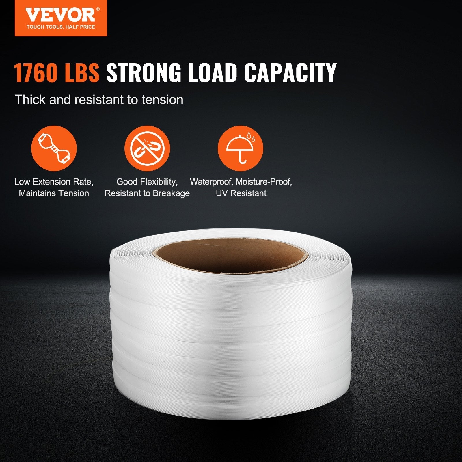 VEVOR Packaging Woven Strapping Roll 3/4" x 0.03" x 1640' Banding Strap 1763 lbs 