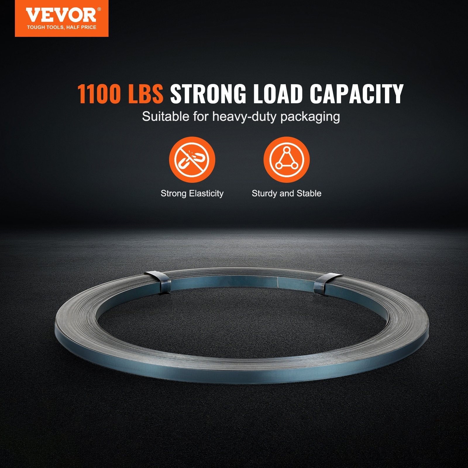 VEVOR Packaging Steel Strapping Roll 1/2" x 0.016" x 330' Banding Strap 1100 lbs 