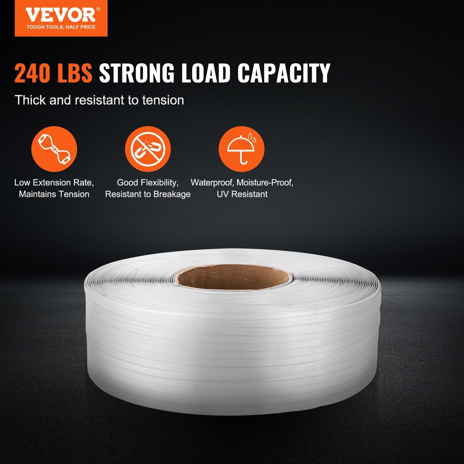 VEVOR Packaging PP Strapping Roll 1/2" x 0.03" x 9900' Banding Strap 243lbs Load 