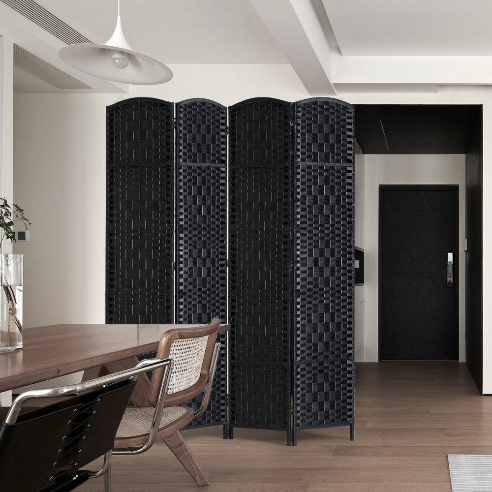 VEVOR 4 Panel Room Divider Hand-Woven Folding Privacy Screen with Hinges Black 