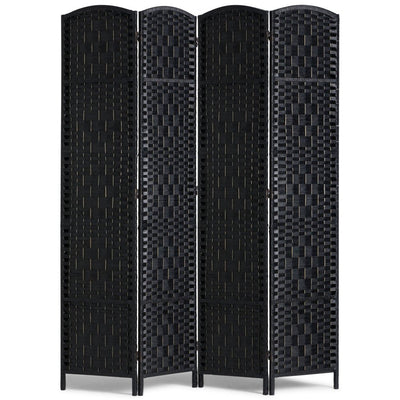 VEVOR 4 Panel Room Divider Hand-Woven Folding Privacy Screen with Hinges Black 